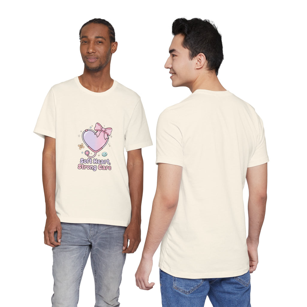 Soft Heart Strong Care T-Shirt | cute nurse graphic, pastel coquette medical shirt Navy