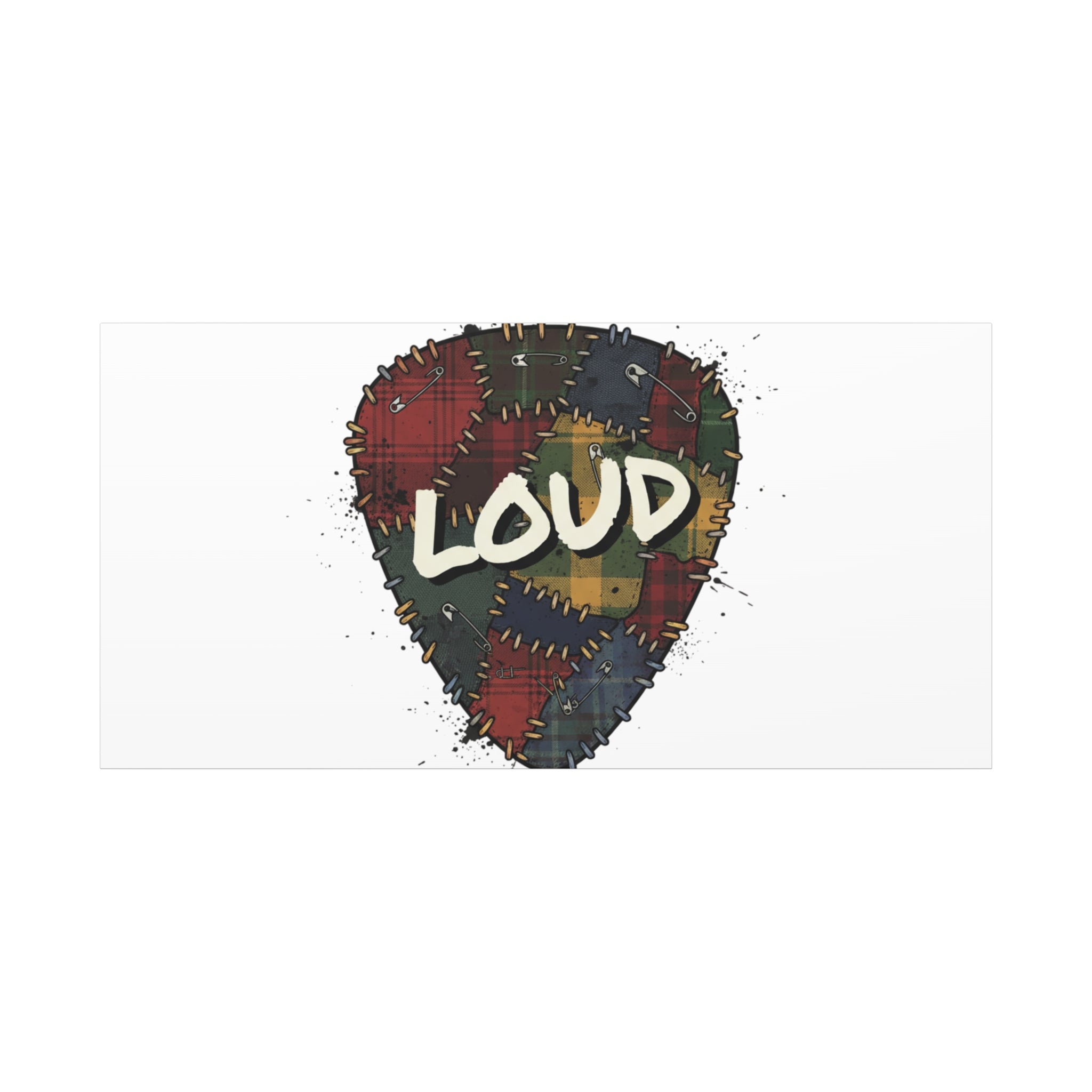 Plaid Patchwork Guitar Pick Canvas, Grunge Revival, 90s Rock Plaid Aesthetic 48″ x 24″ (Horizontal) 1.25"