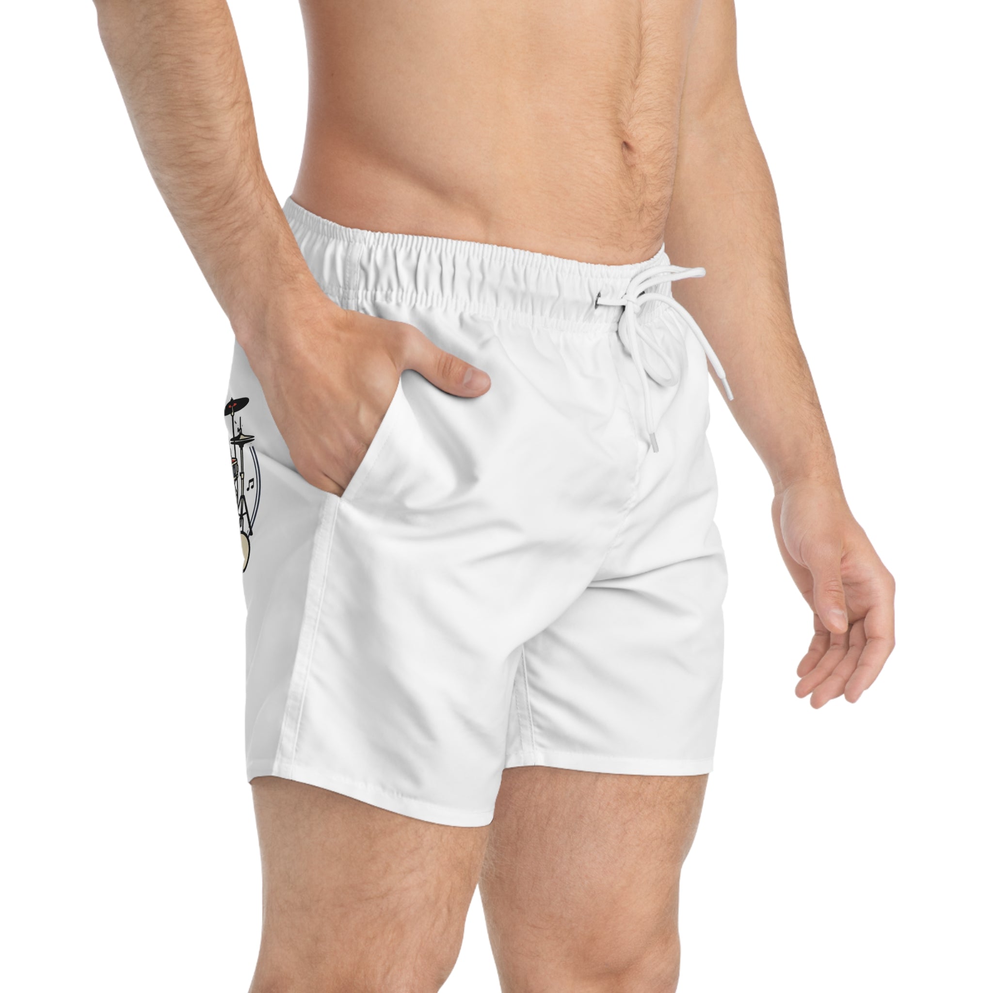 Drummer Drum Kit Swim Trunks — Musician Beach Shorts L Seam thread color automatically matched to design