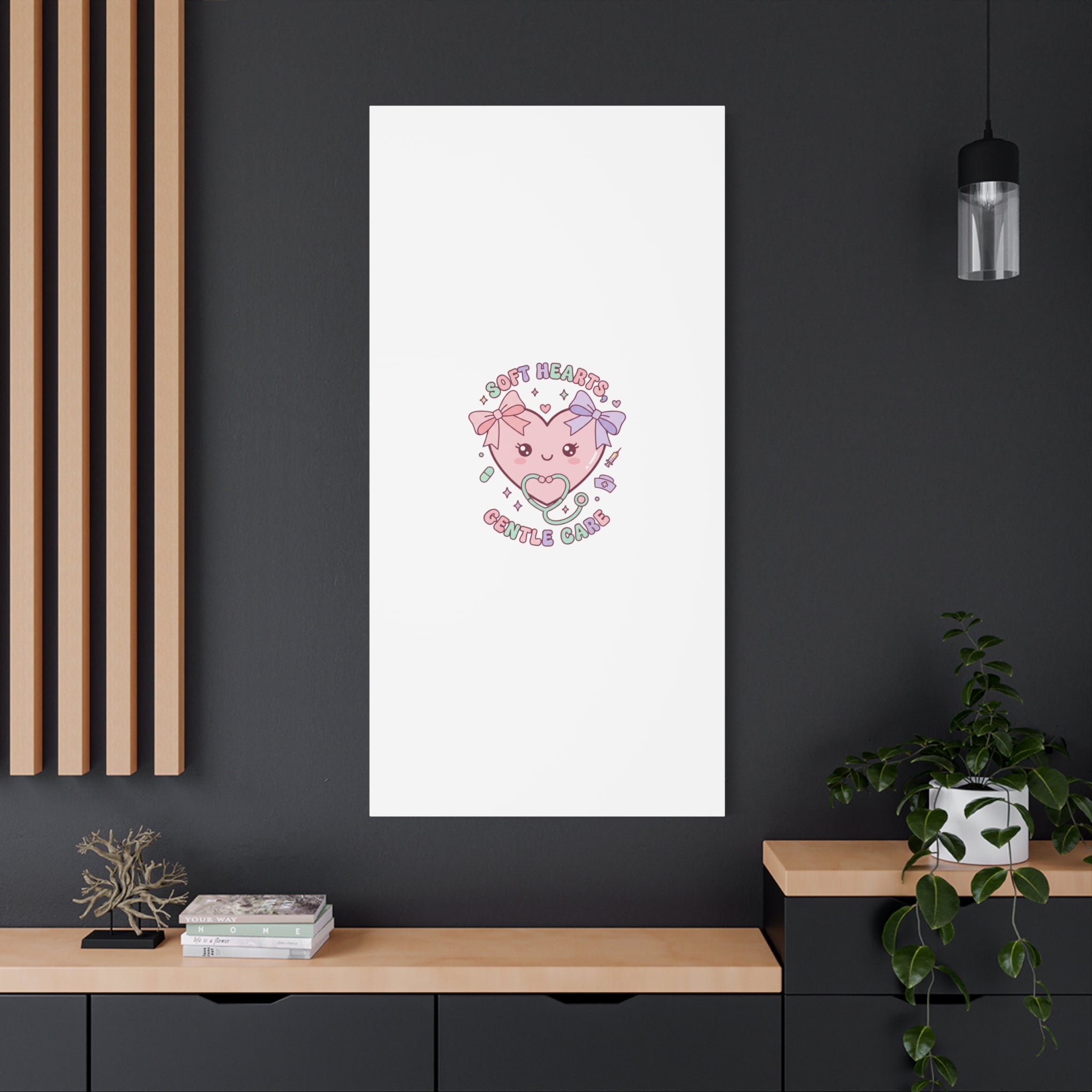 Soft Hearts Gentle Care Canvas, Cute Nurse Graphic | Pastel Coquette Medical Art 36" x 36" 1.25"