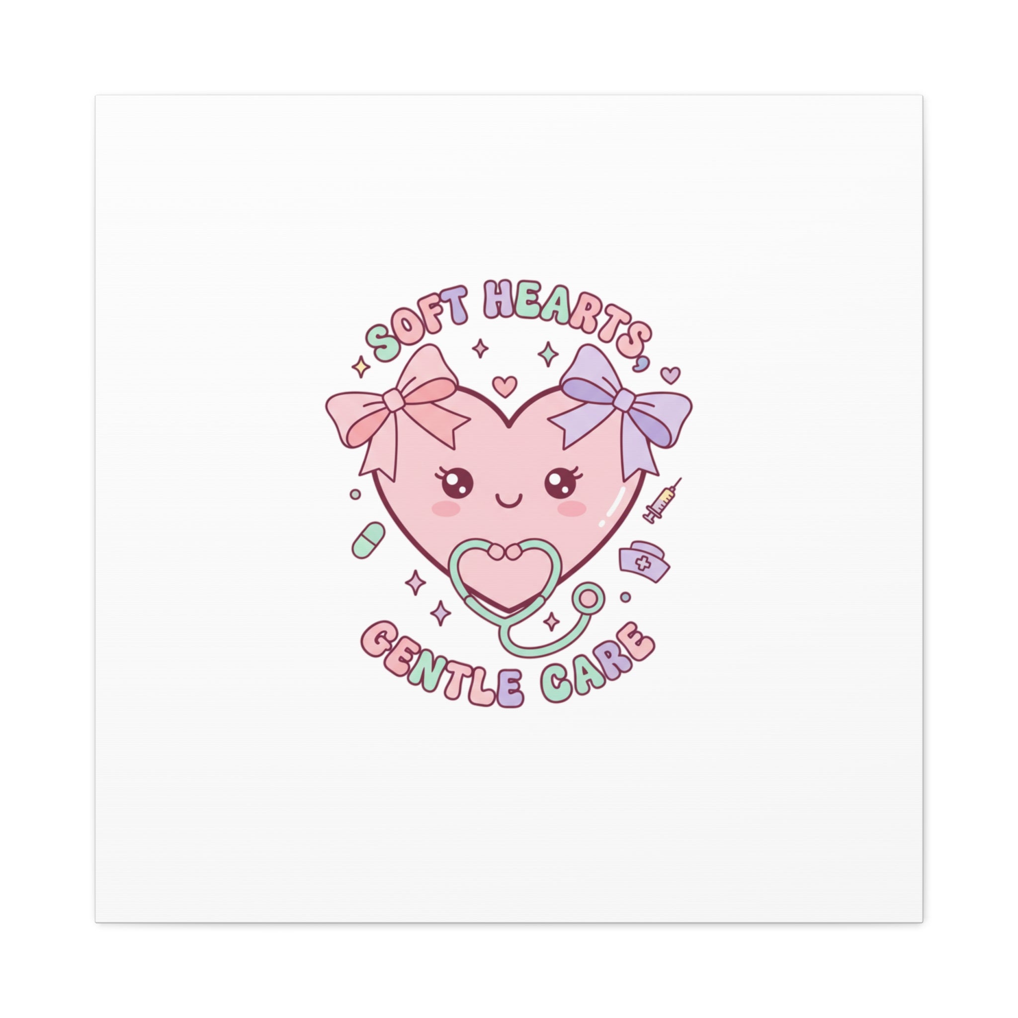 Soft Hearts Gentle Care Canvas, Cute Nurse Graphic | Pastel Coquette Medical Art 32" x 32" 1.25"