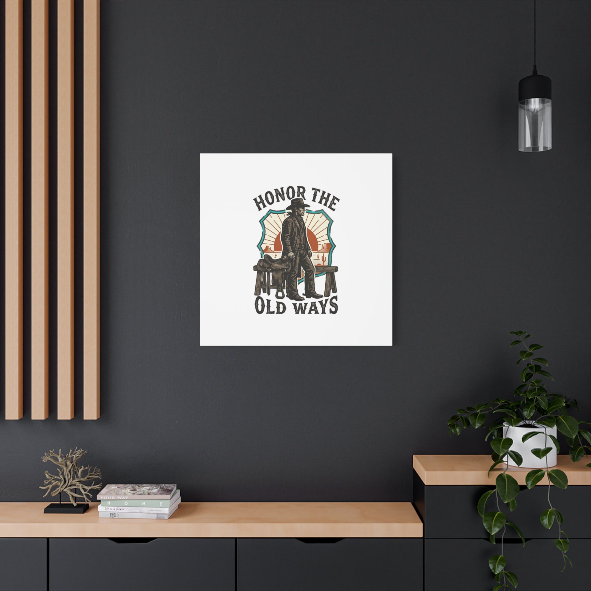 Honor the Old Ways Canvas, Western Americana vintage cowboy frontier 36" x 36" 1.25"