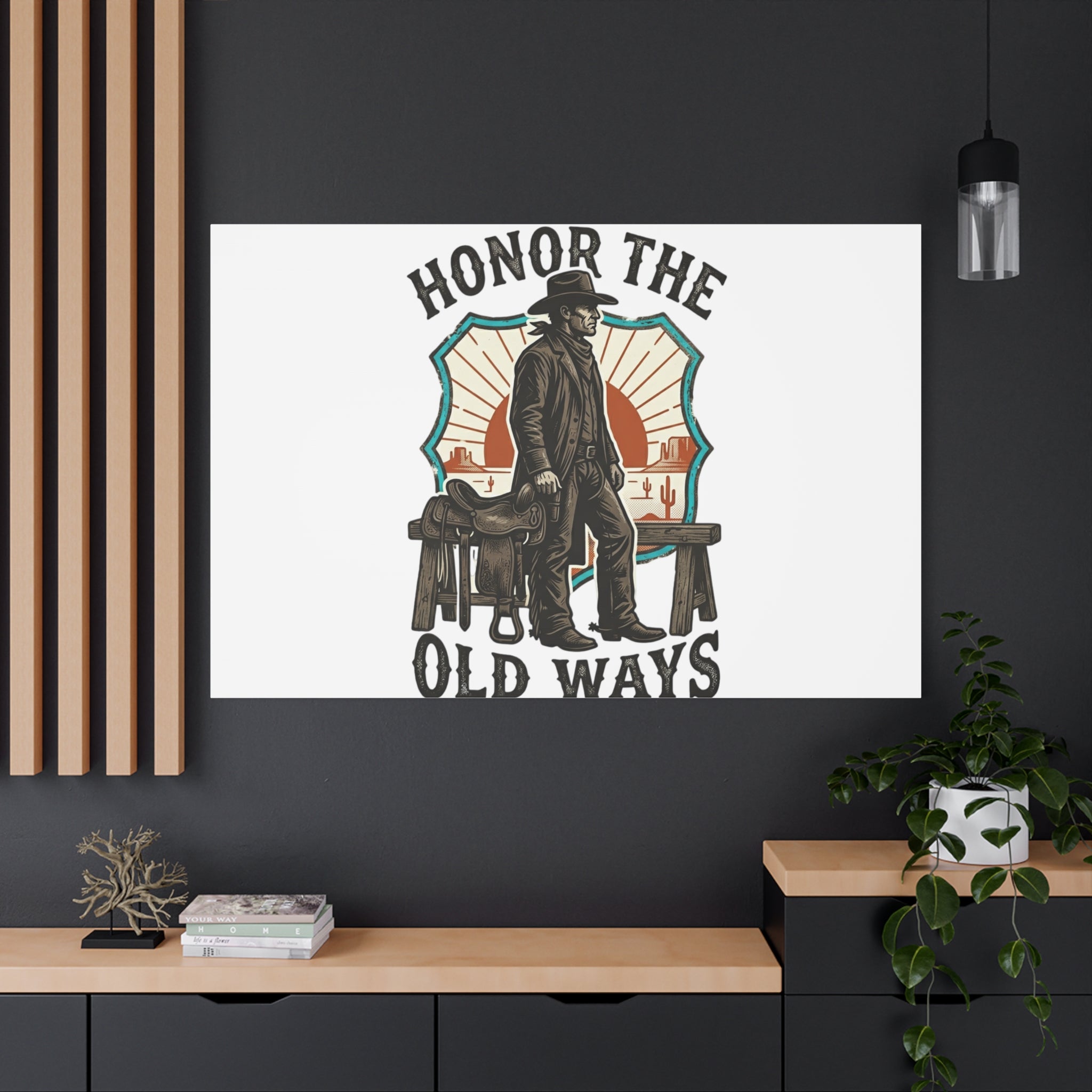 Honor the Old Ways Canvas, Western Americana vintage cowboy frontier 36" x 36" 1.25"