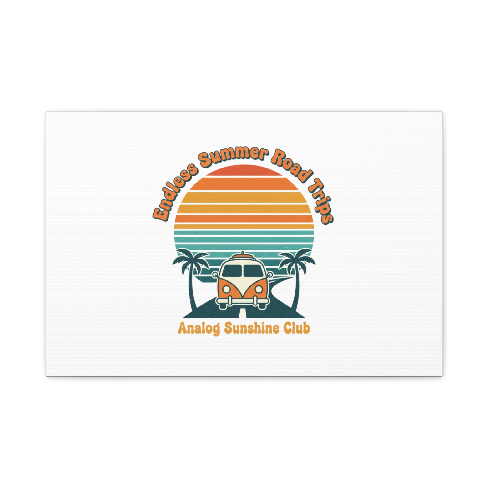 Endless Summer Road Trips Canvas | 1970s Sunset, Retro Surf Palm Art 24″ x 16″ (Horizontal) 1.25"