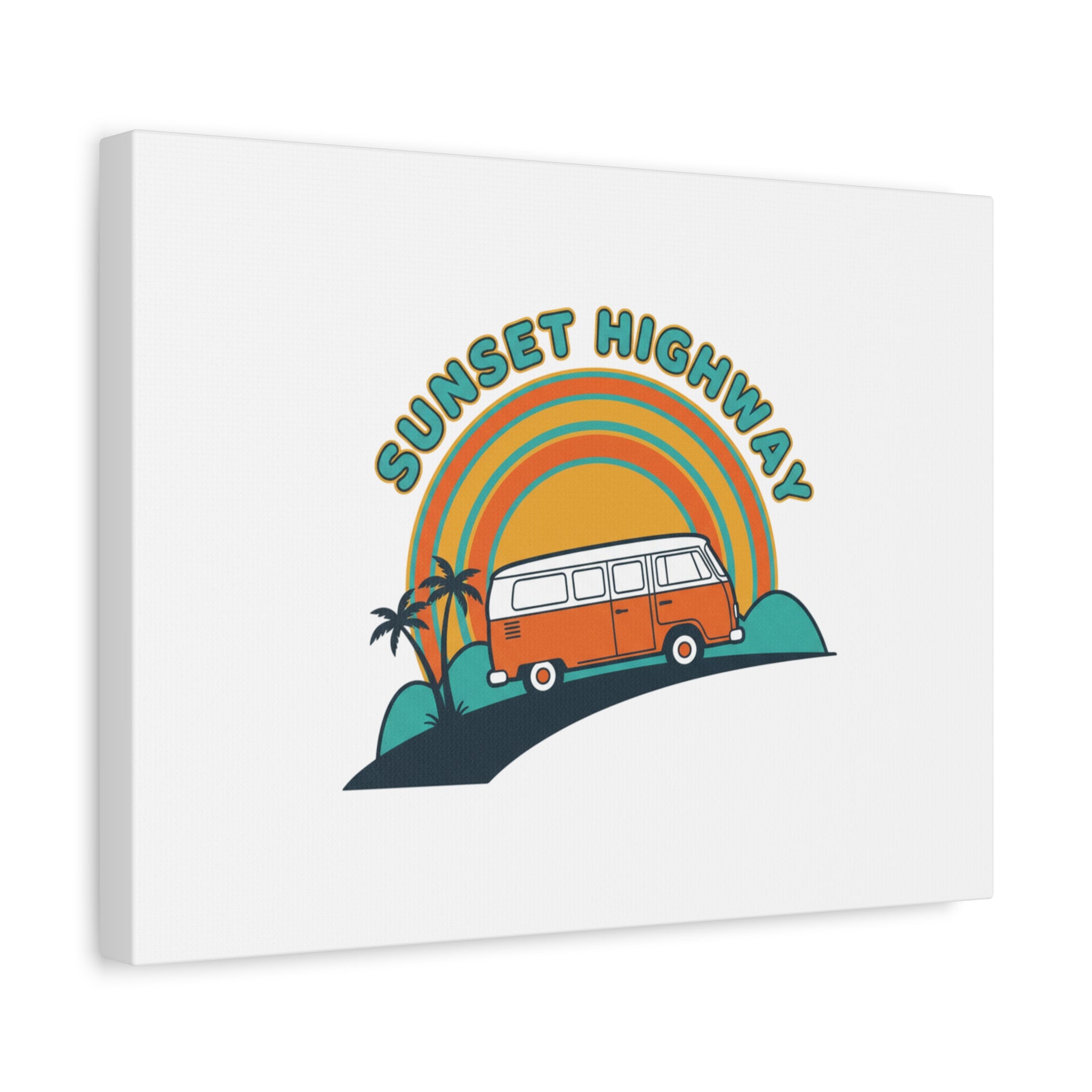 Sunset Highway Van Canvas | 1970s Retro Surf, Vintage Palm Poster 36" x 36" 1.25"