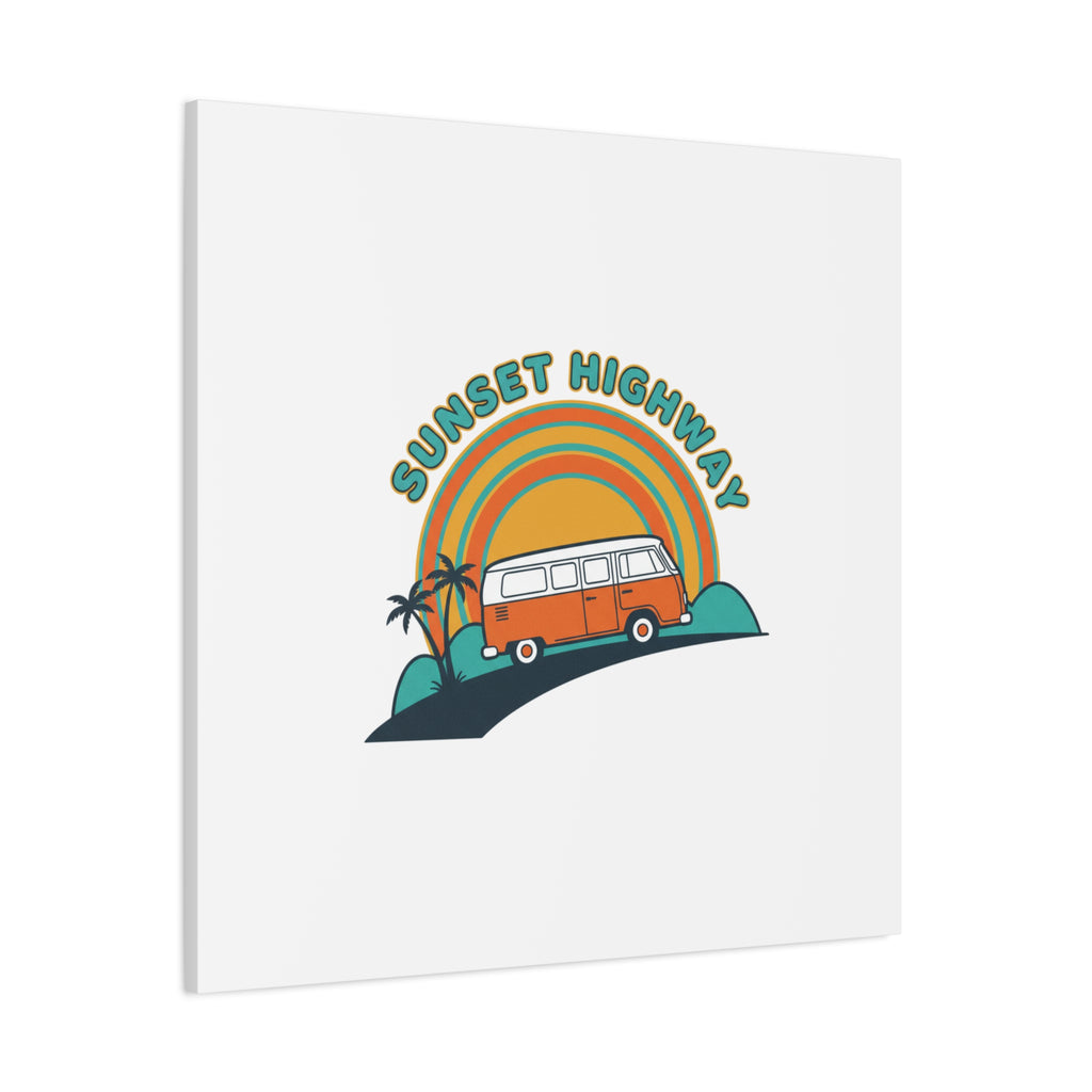Sunset Highway Van Canvas | 1970s Retro Surf, Vintage Palm Poster 36" x 36" 1.25"