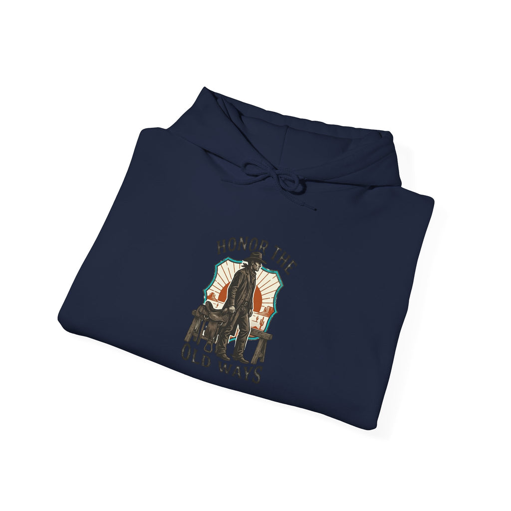 Honor the Old Ways Hoodie | Western Americana, Vintage Cowboy Frontier. Navy