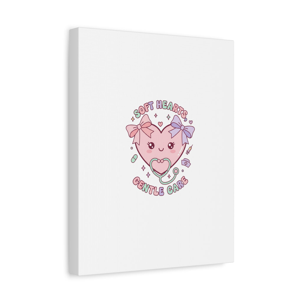 Soft Hearts Gentle Care Canvas, Cute Nurse Graphic | Pastel Coquette Medical Art 36" x 36" 1.25"