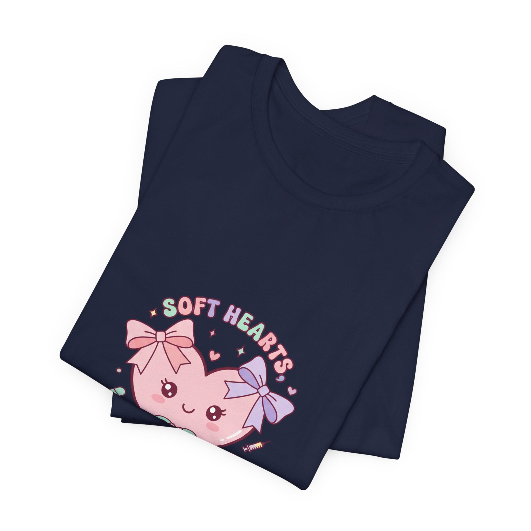 Kawaii Nurse Heart Tee | pastel healthcare design, coquette medical shirt Navy
