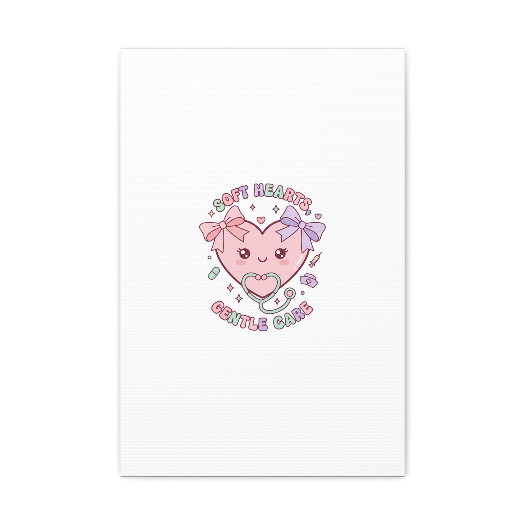 Soft Hearts Gentle Care Canvas, Cute Nurse Graphic | Pastel Coquette Medical Art 16″ x 24″ (Vertical) 1.25"