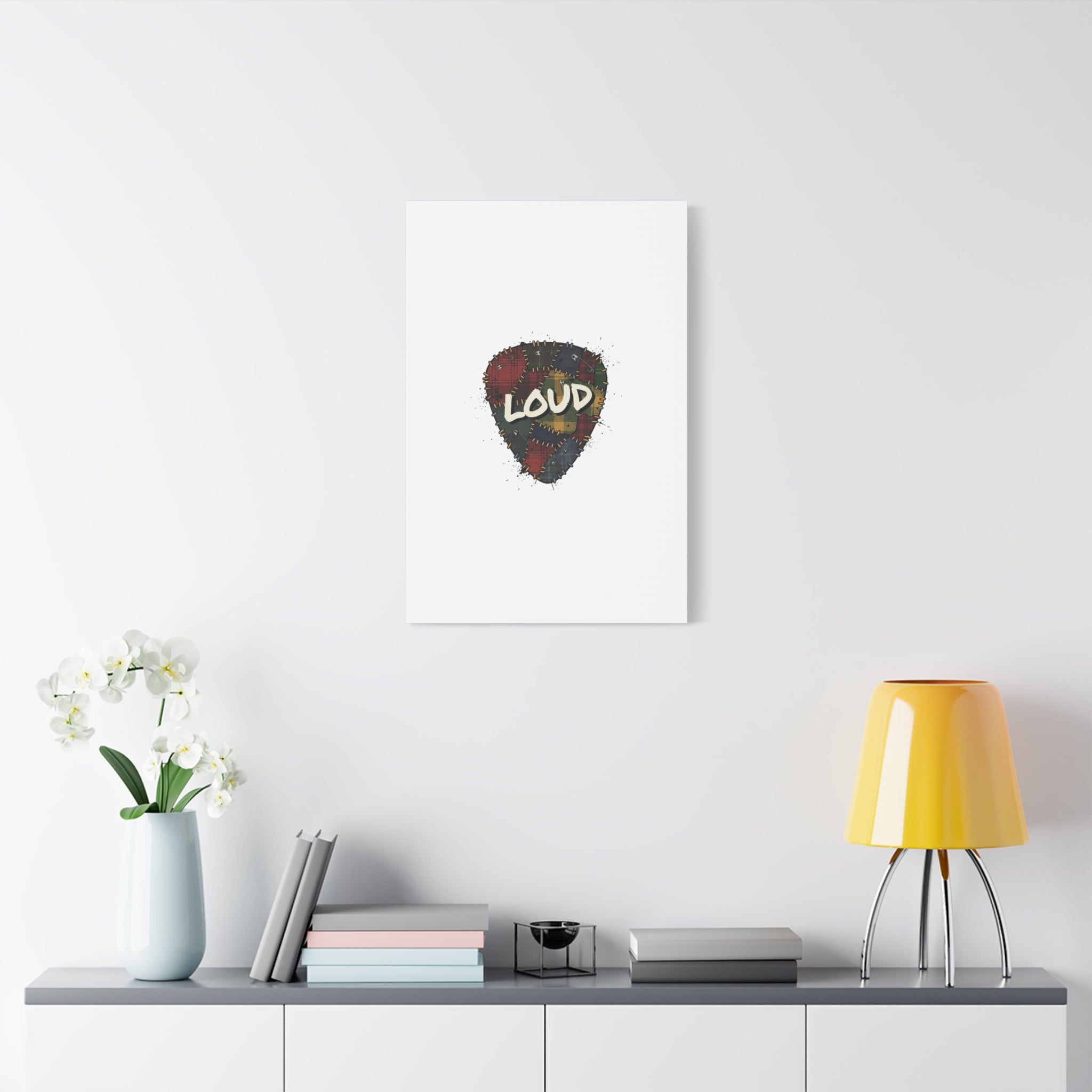 Plaid Patchwork Guitar Pick Canvas, Grunge Revival, 90s Rock Plaid Aesthetic 36" x 36" 1.25"