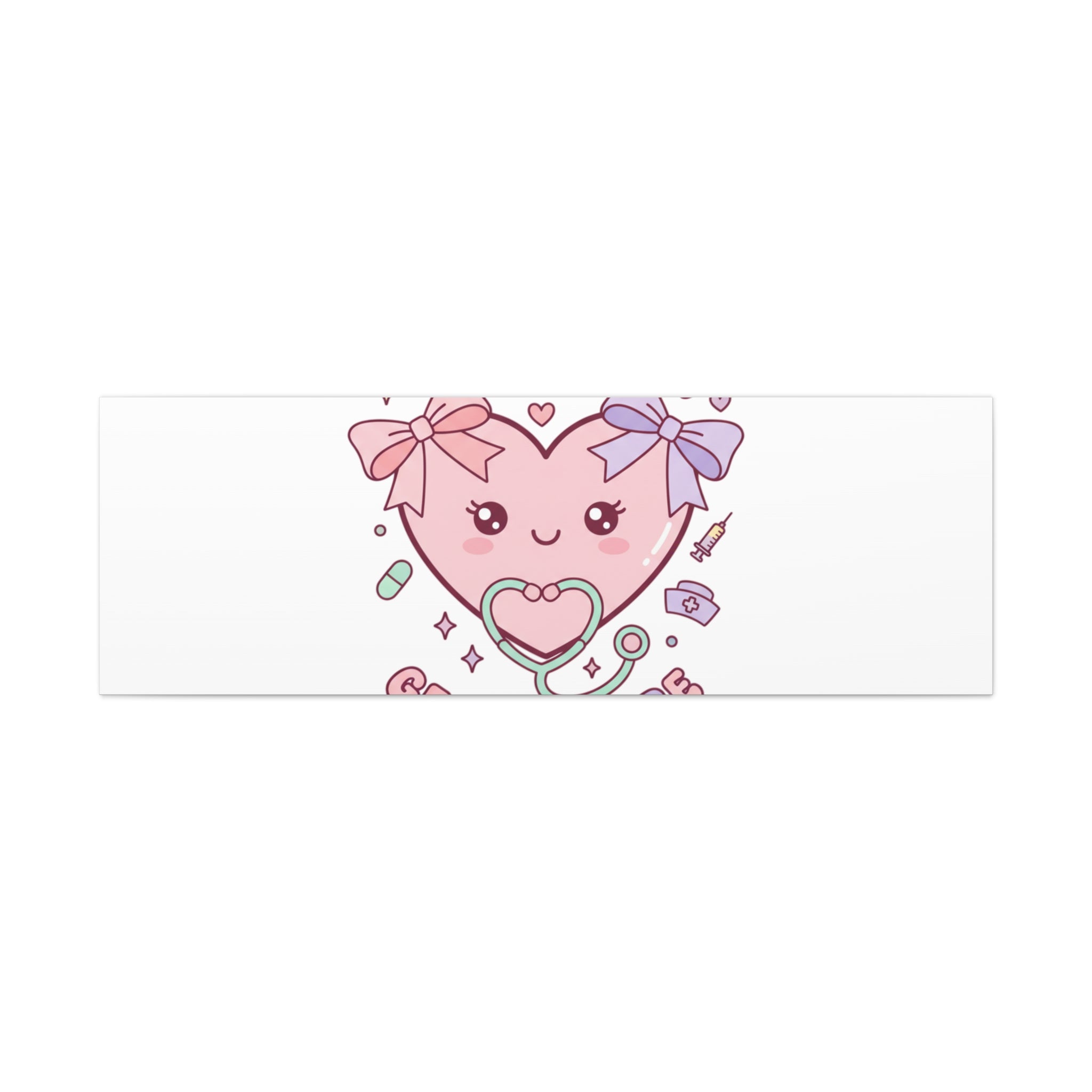 Soft Hearts Gentle Care Canvas, Cute Nurse Graphic | Pastel Coquette Medical Art 60" x 20" (Horizontal) 1.25"