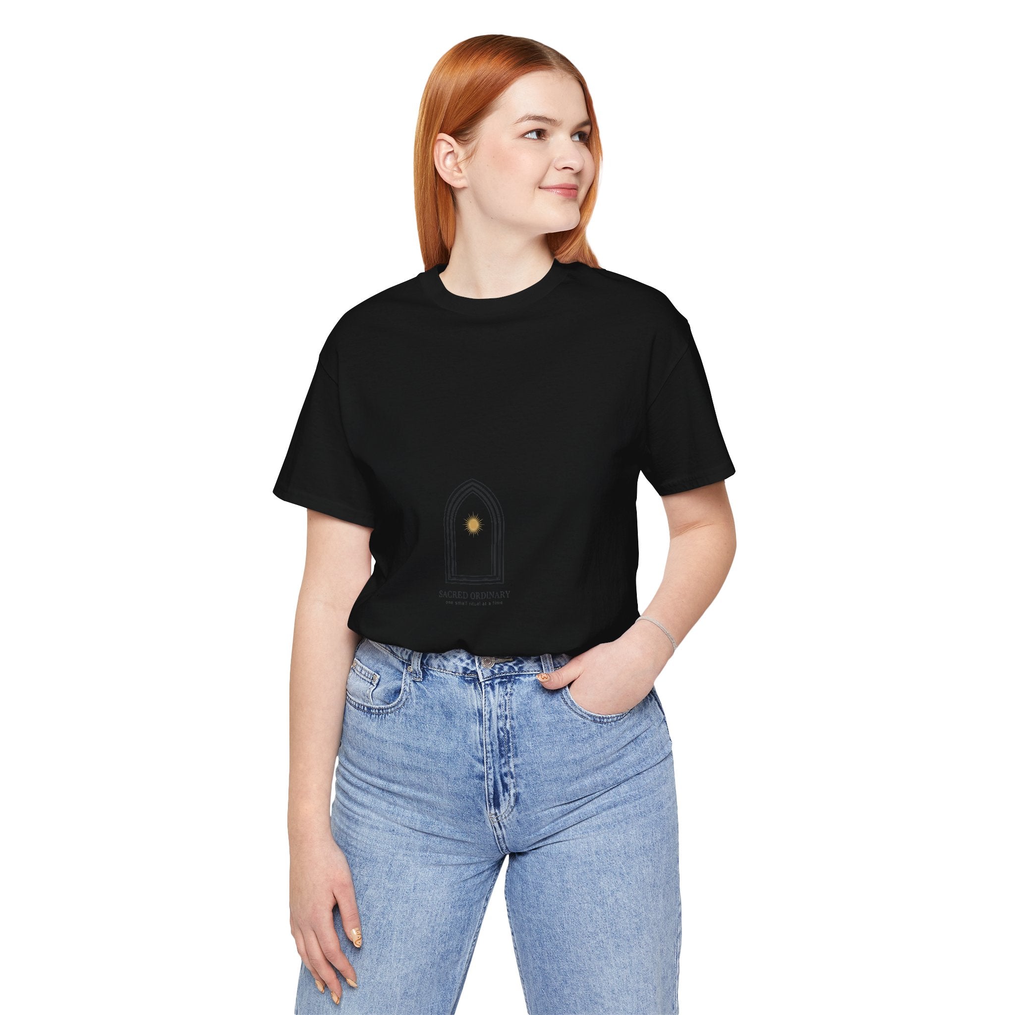 Gothic Arch Minimal Tee | Monastic Minimalism, serene typography Navy