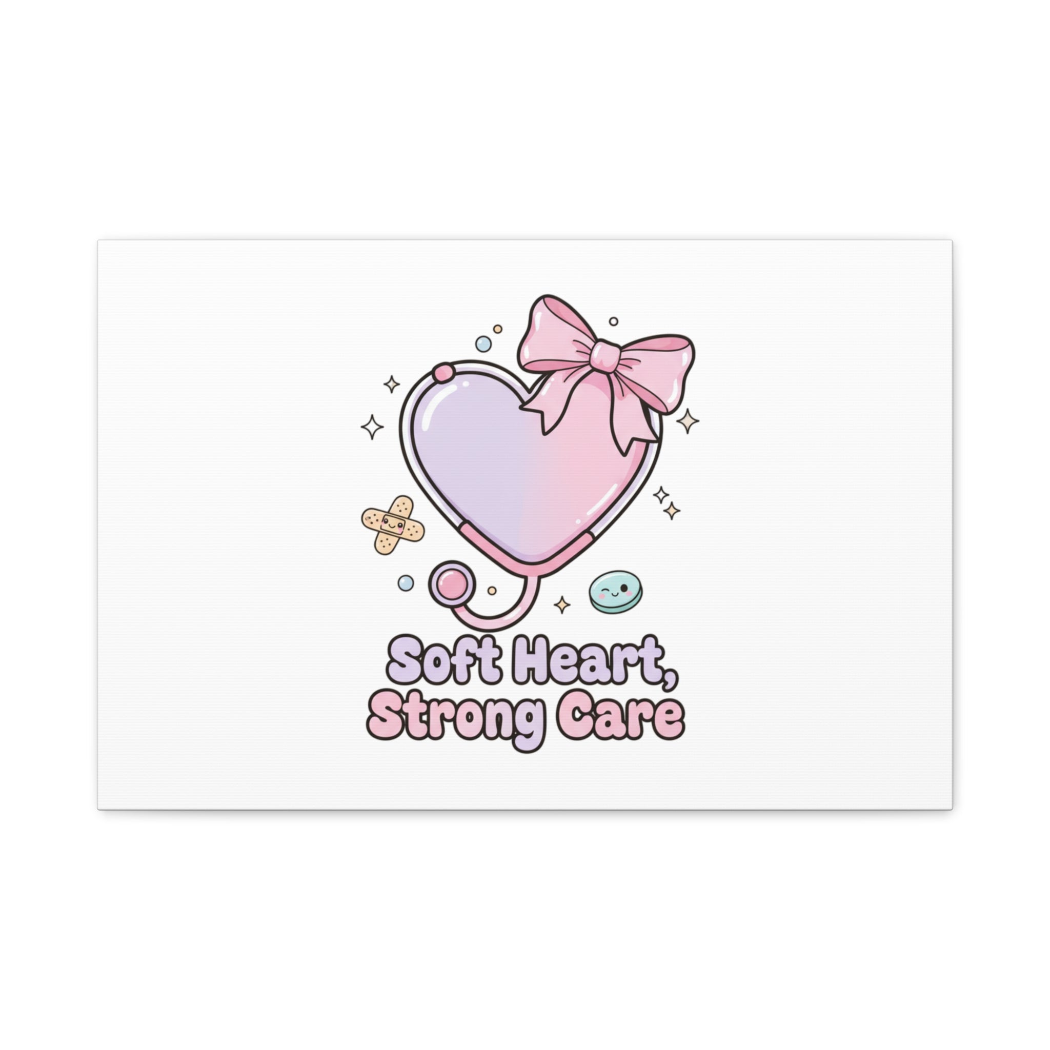 Soft Heart Strong Care Canvas, Pastel Cute Nurse Medical Art | Coquette Healthcare 24″ x 16″ (Horizontal) 1.25"