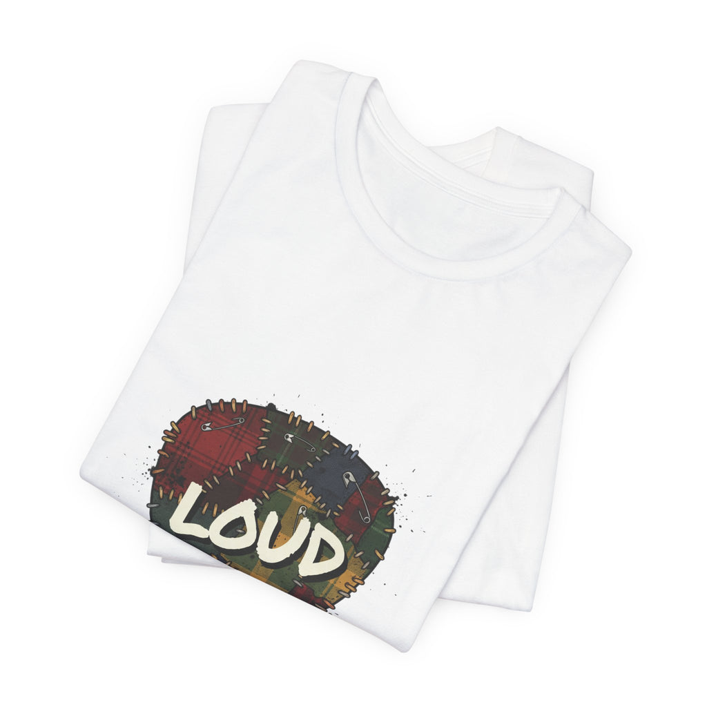 Loud Plaid Patchwork Guitar Pick Tee | Grunge Shirt, 90s Rock Revival Navy