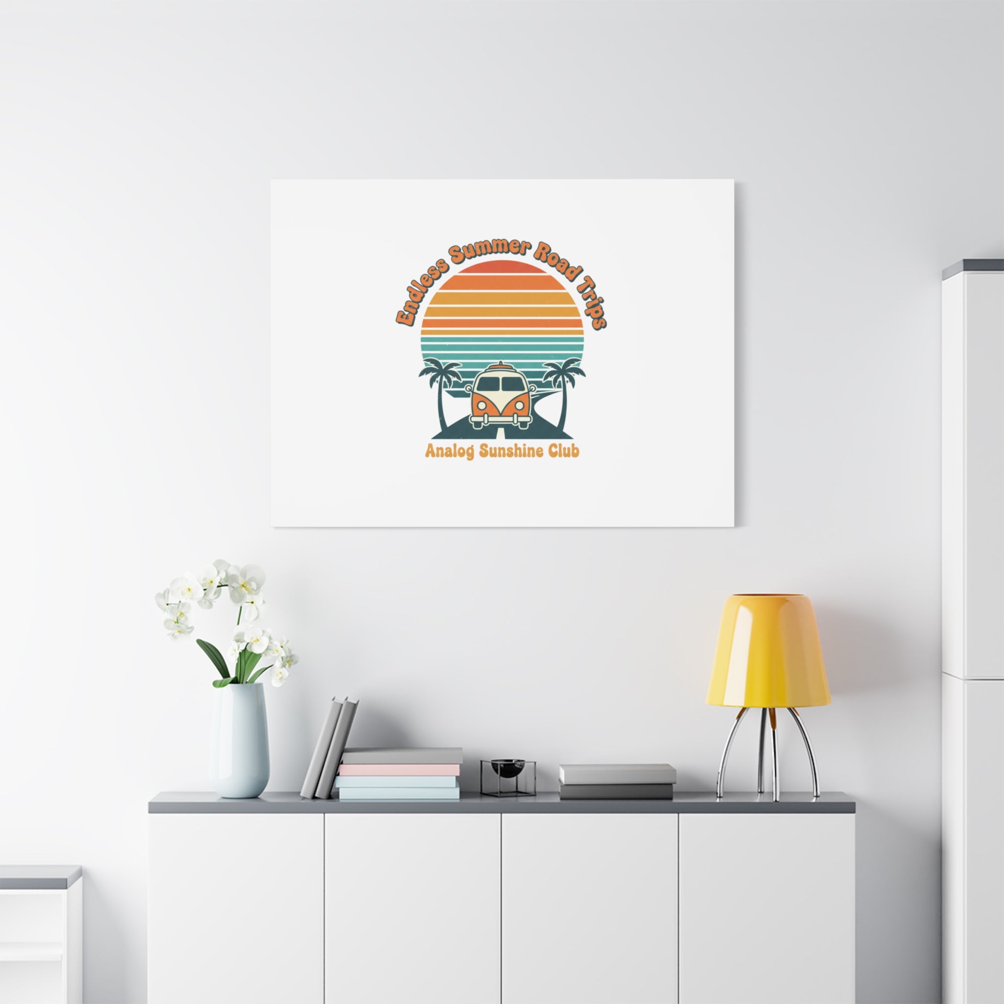 Endless Summer Road Trips Canvas | 1970s Sunset, Retro Surf Palm Art 36" x 36" 1.25"