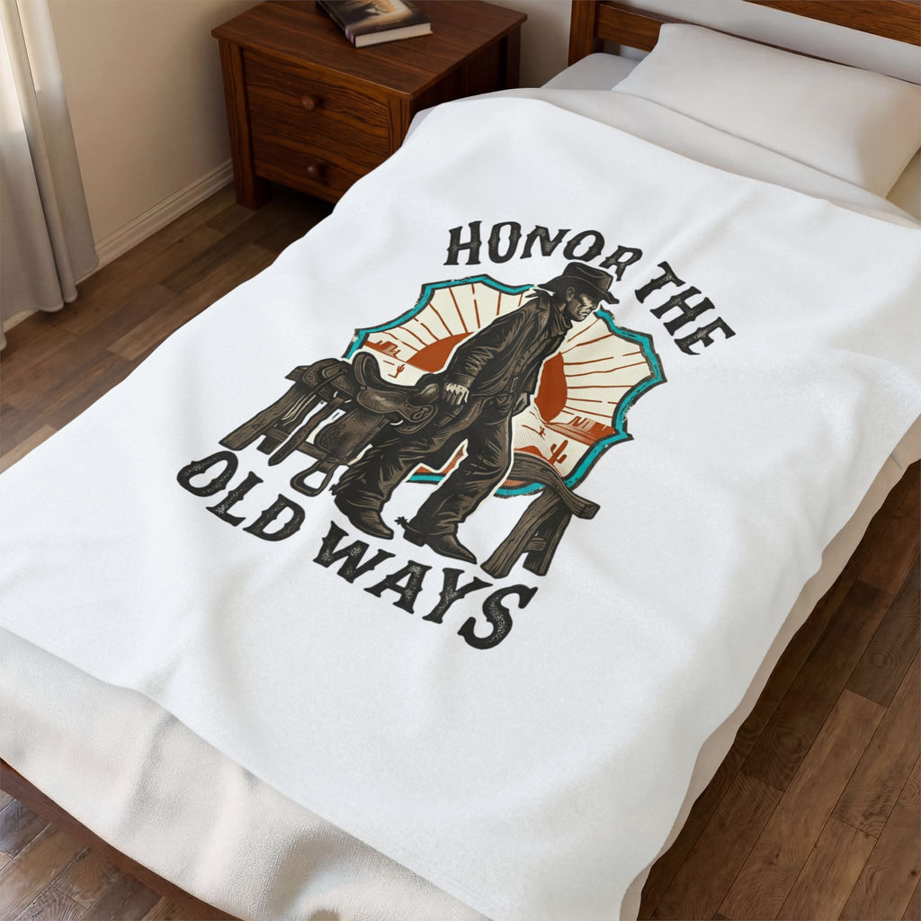 Honor the Old Ways Velveteen Blanket | Western Americana, Vintage Cowboy. 30" × 40"