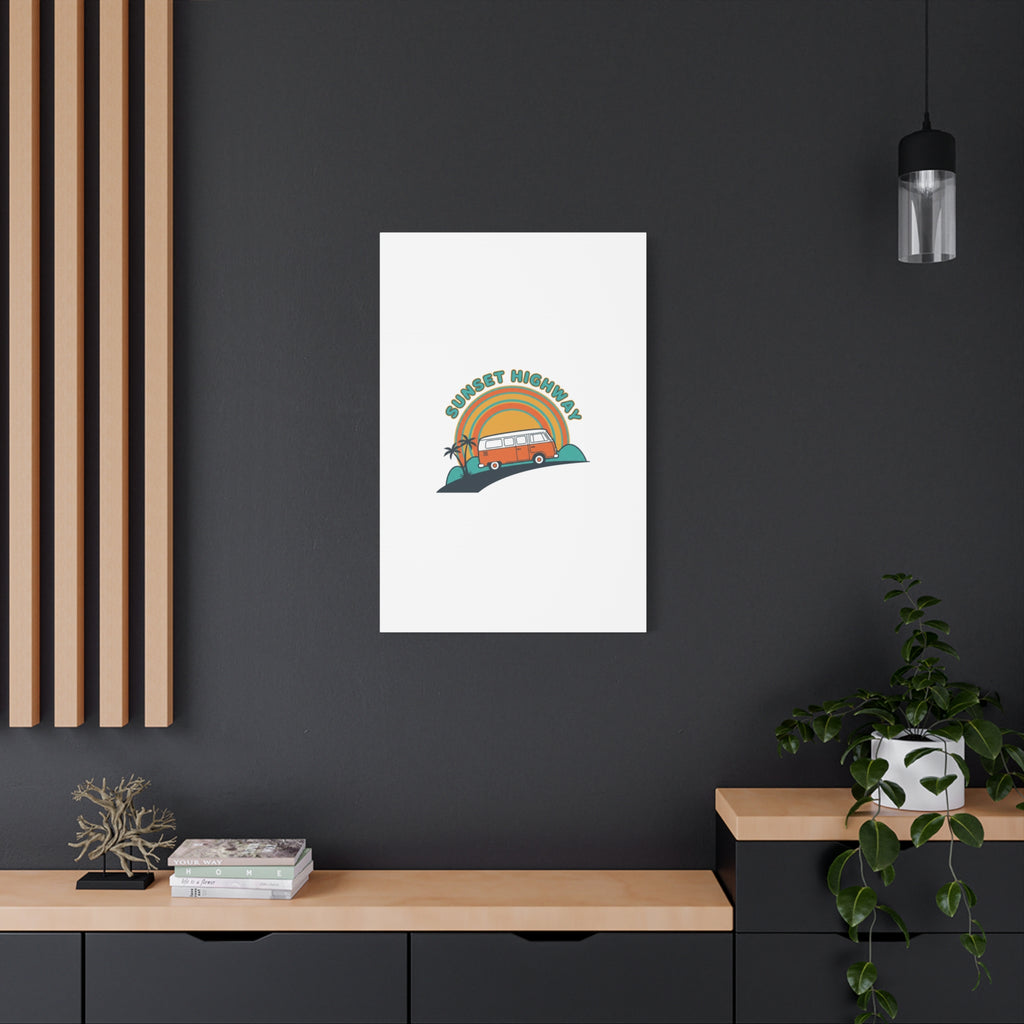 Sunset Highway Van Canvas | 1970s Retro Surf, Vintage Palm Poster 36" x 36" 1.25"