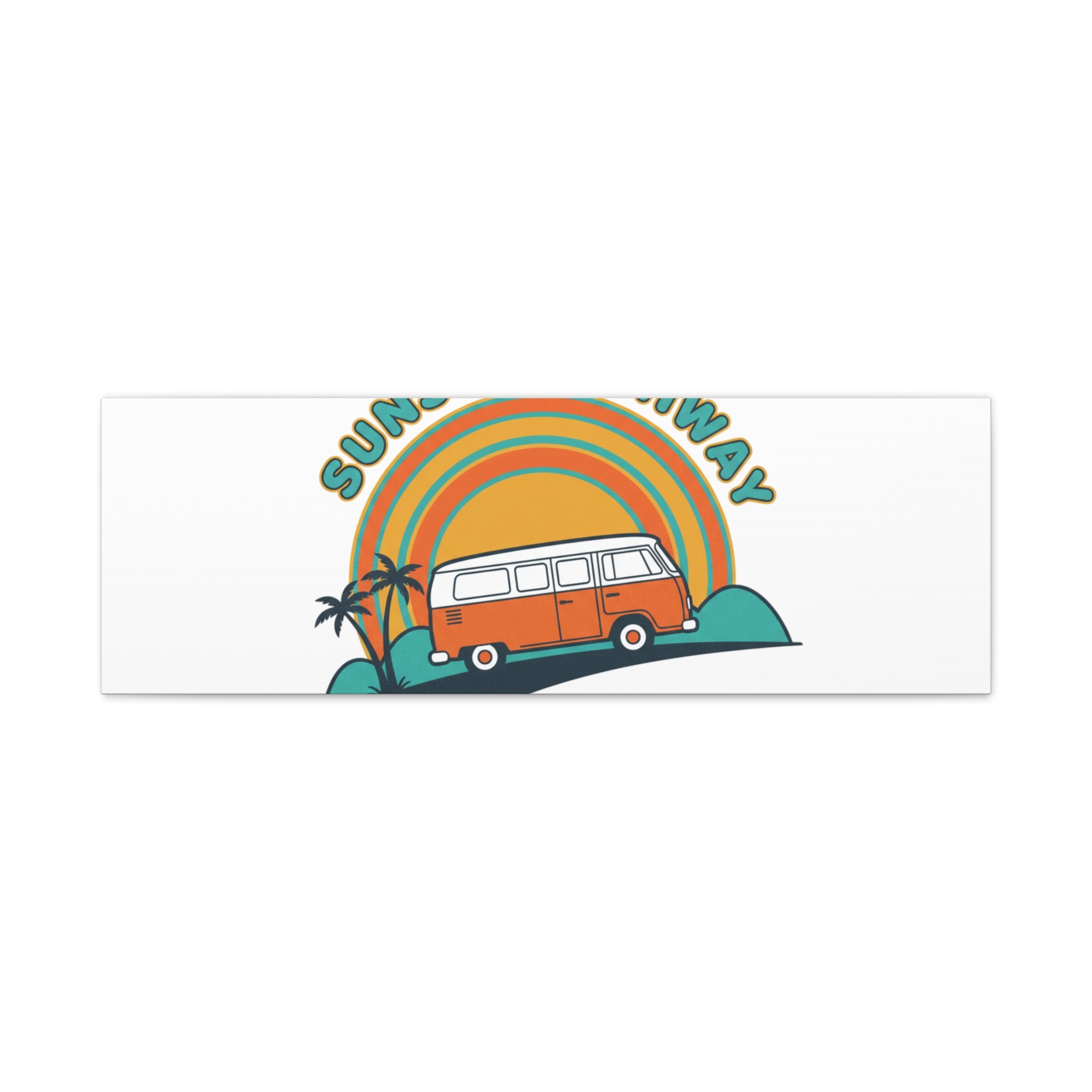 Sunset Highway Van Canvas | 1970s Retro Surf, Vintage Palm Poster 36" x 12" (Horizontal) 1.25"