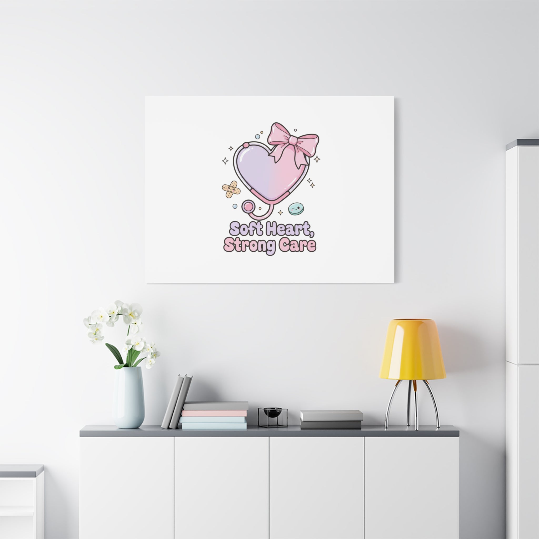 Soft Heart Strong Care Canvas, Pastel Cute Nurse Medical Art | Coquette Healthcare 36" x 36" 1.25"