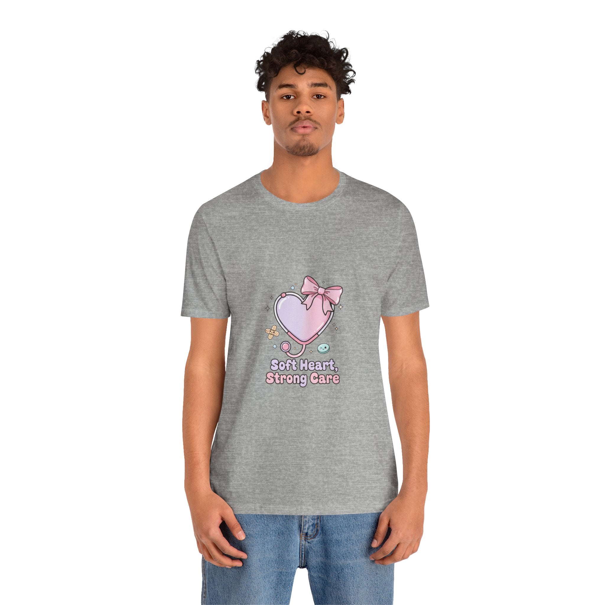 Soft Heart Strong Care T-Shirt | cute nurse graphic, pastel coquette medical shirt Navy