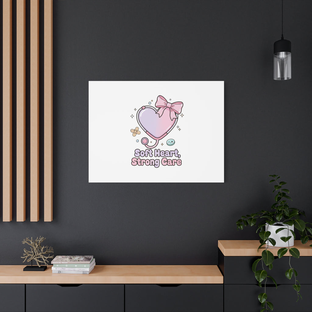 Soft Heart Strong Care Canvas, Pastel Cute Nurse Medical Art | Coquette Healthcare 36" x 36" 1.25"