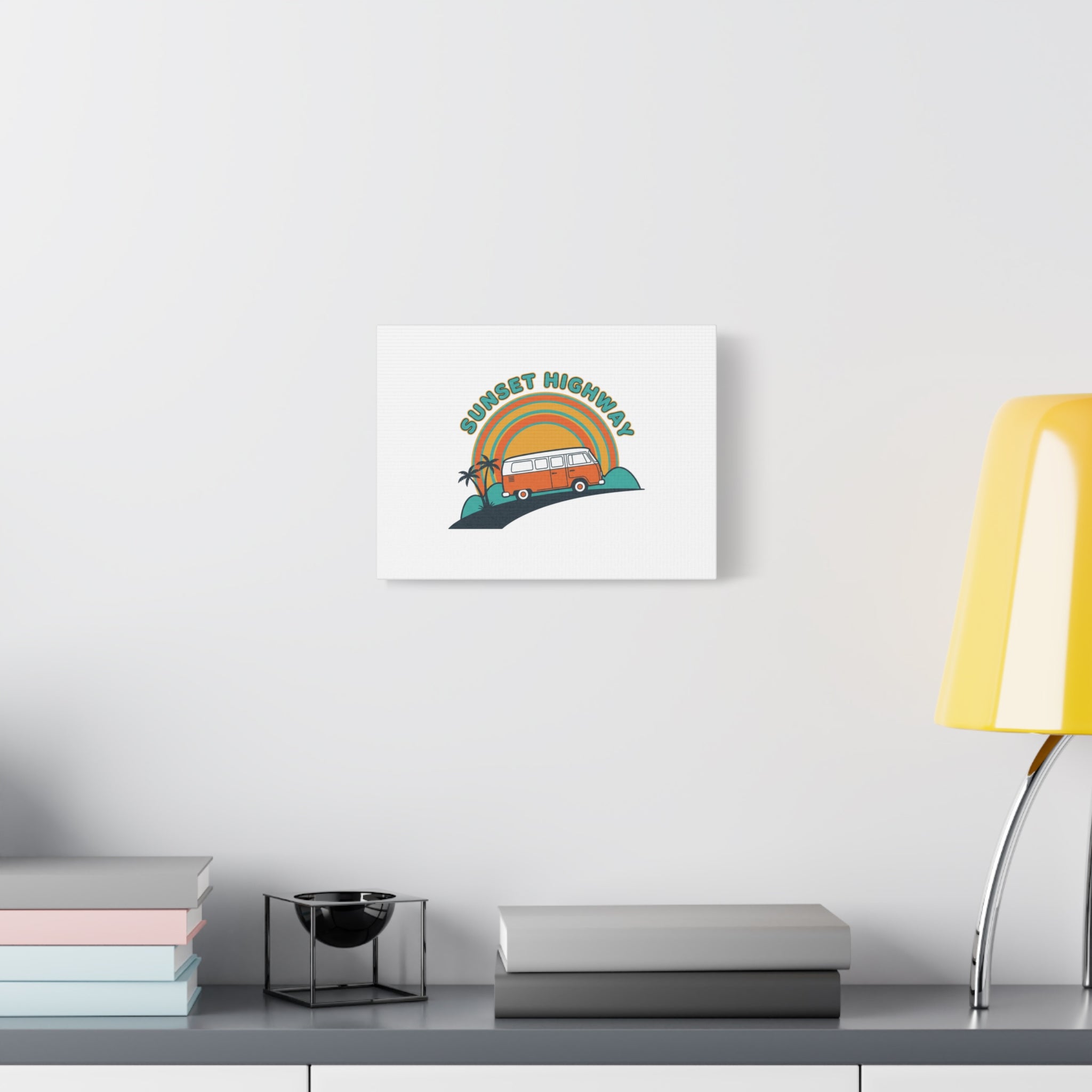 Sunset Highway Van Canvas | 1970s Retro Surf, Vintage Palm Poster 36" x 36" 1.25"
