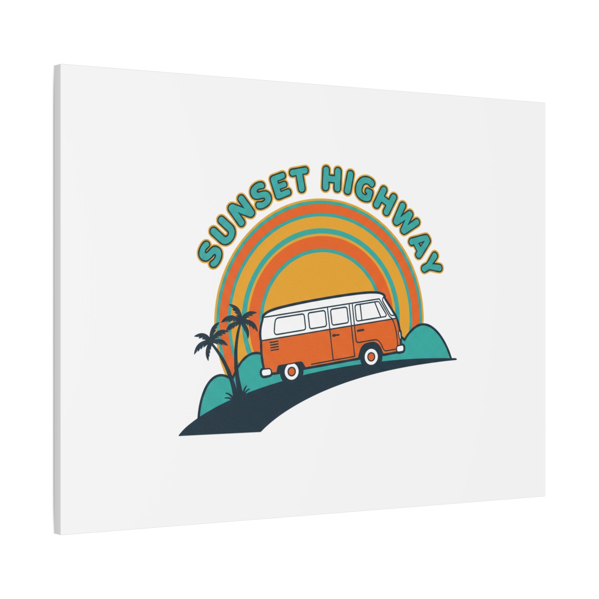 Sunset Highway Van Canvas | 1970s Retro Surf, Vintage Palm Poster 36" x 36" 1.25"