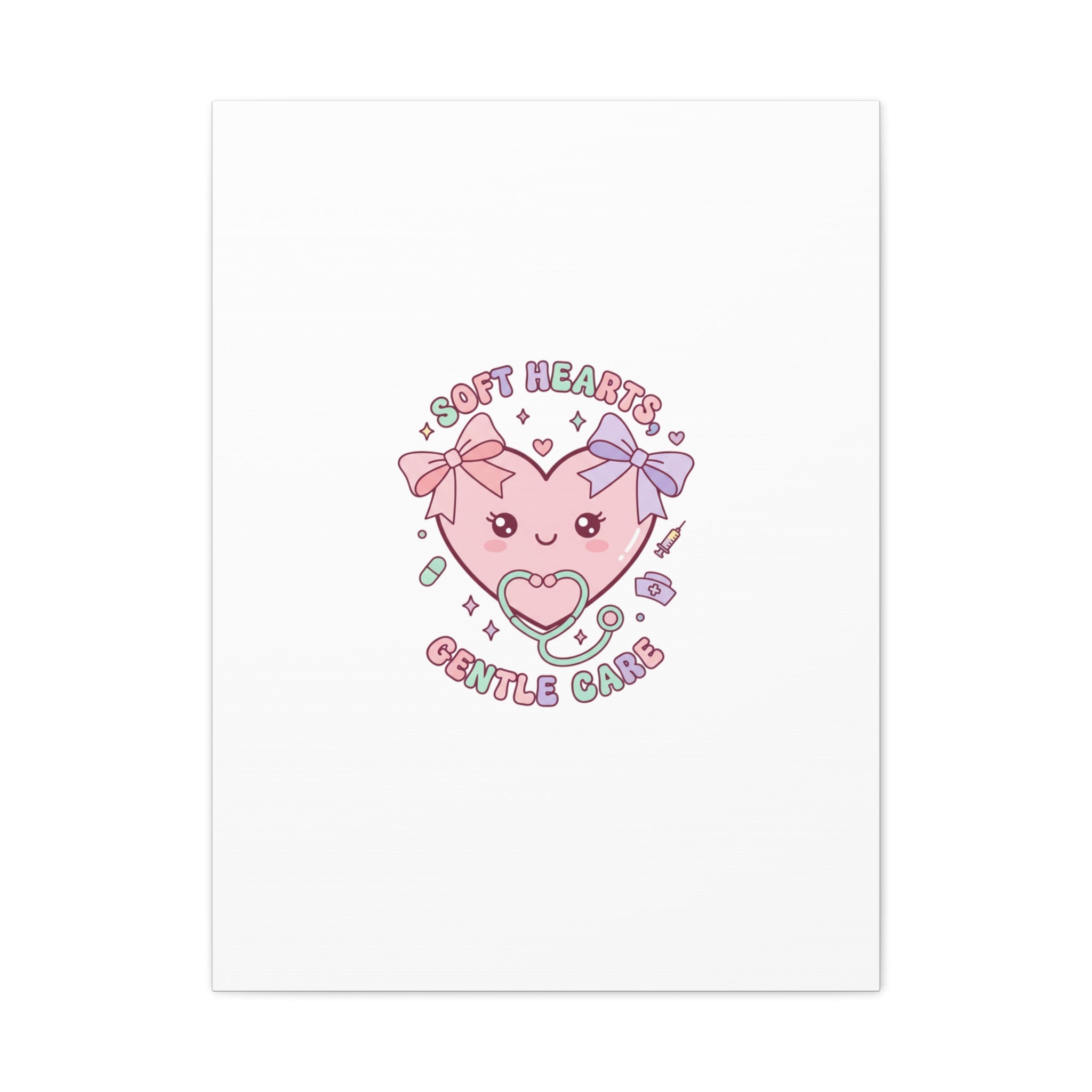 Soft Hearts Gentle Care Canvas, Cute Nurse Graphic | Pastel Coquette Medical Art 24" x 32" (Vertical) 1.25"