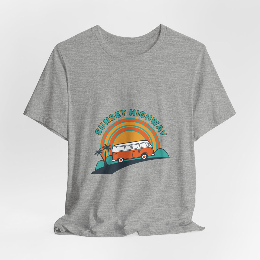 Sunset Highway VW Van Graphic Tee | 70s Sunset Shirt, Retro Surf Vintage Palm Navy