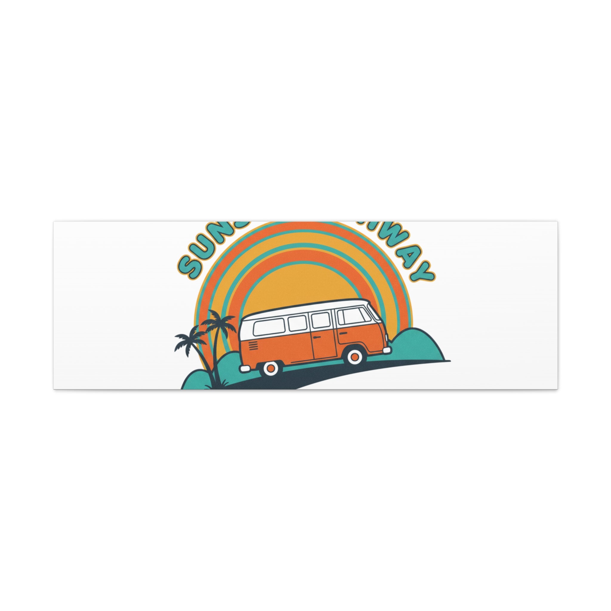 Sunset Highway Van Canvas | 1970s Retro Surf, Vintage Palm Poster 48" x 16" (Horizontal) 1.25"