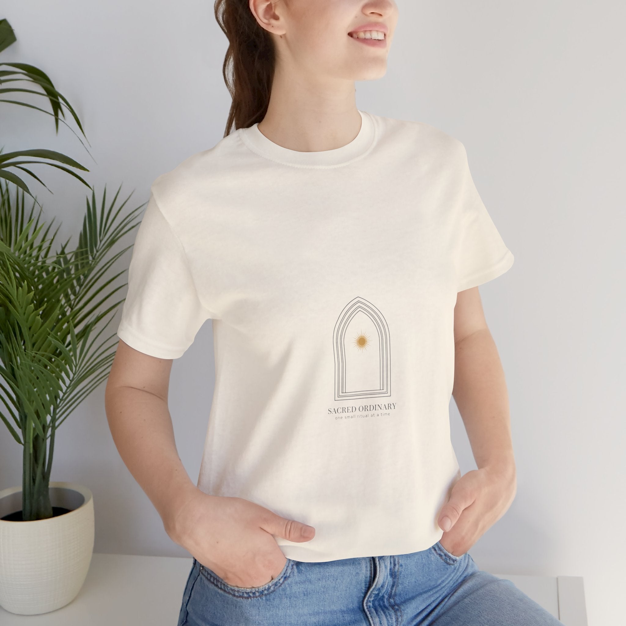 Gothic Arch Minimal Tee | Monastic Minimalism, serene typography Navy