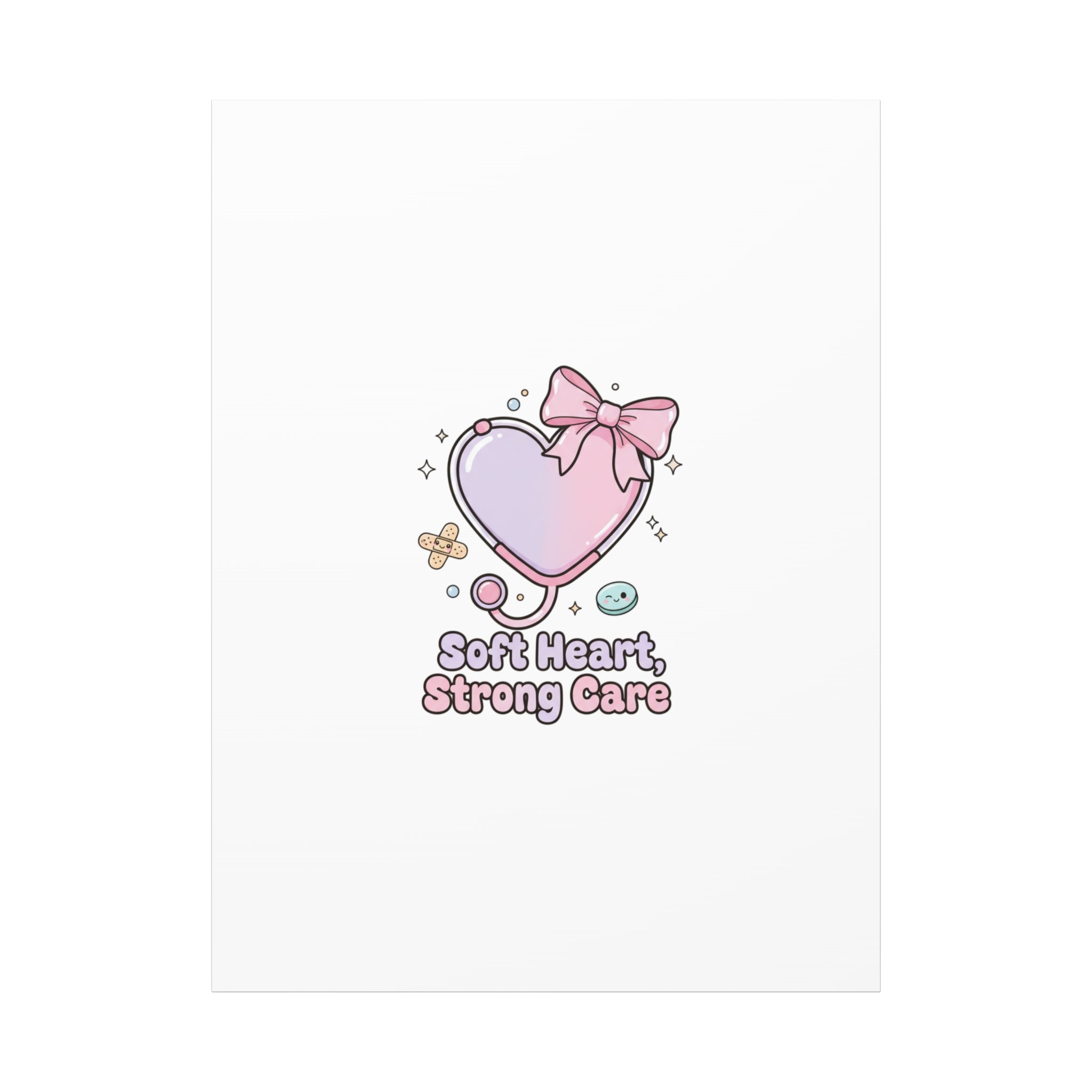 Soft Heart Strong Care Canvas, Pastel Cute Nurse Medical Art | Coquette Healthcare 36" x 48" (Vertical) 1.25"