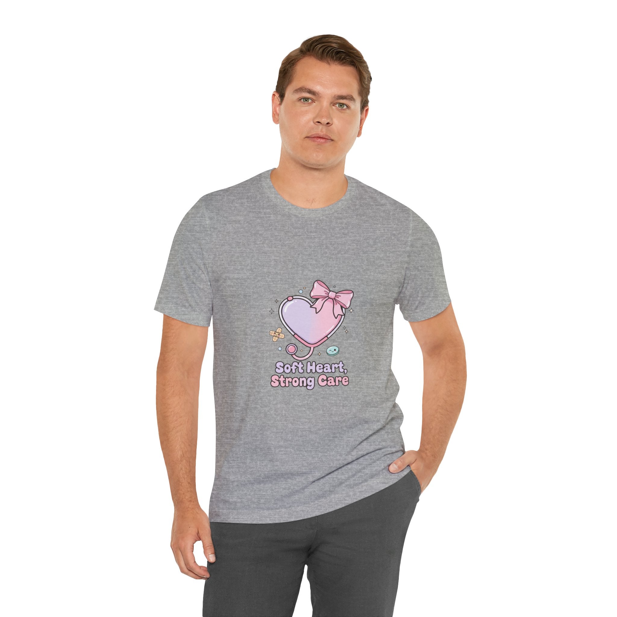 Soft Heart Strong Care T-Shirt | cute nurse graphic, pastel coquette medical shirt Navy