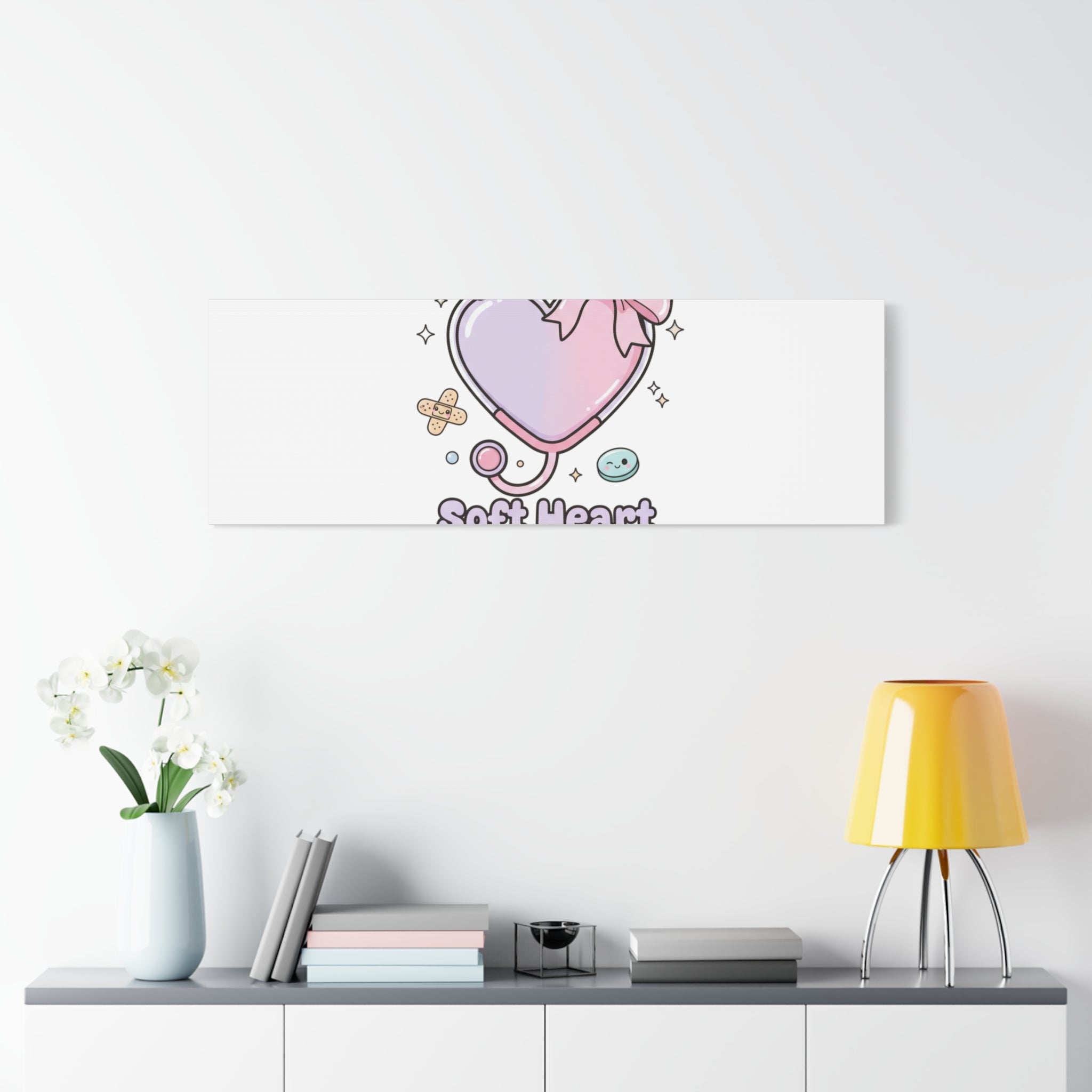 Soft Heart Strong Care Canvas, Pastel Cute Nurse Medical Art | Coquette Healthcare 36" x 36" 1.25"