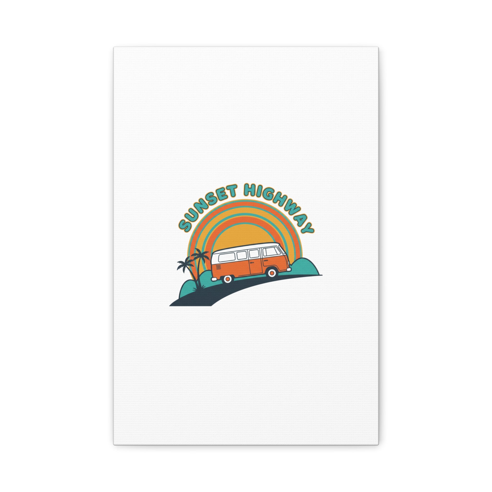 Sunset Highway Van Canvas | 1970s Retro Surf, Vintage Palm Poster 12″ x 18″ (Vertical) 1.25"