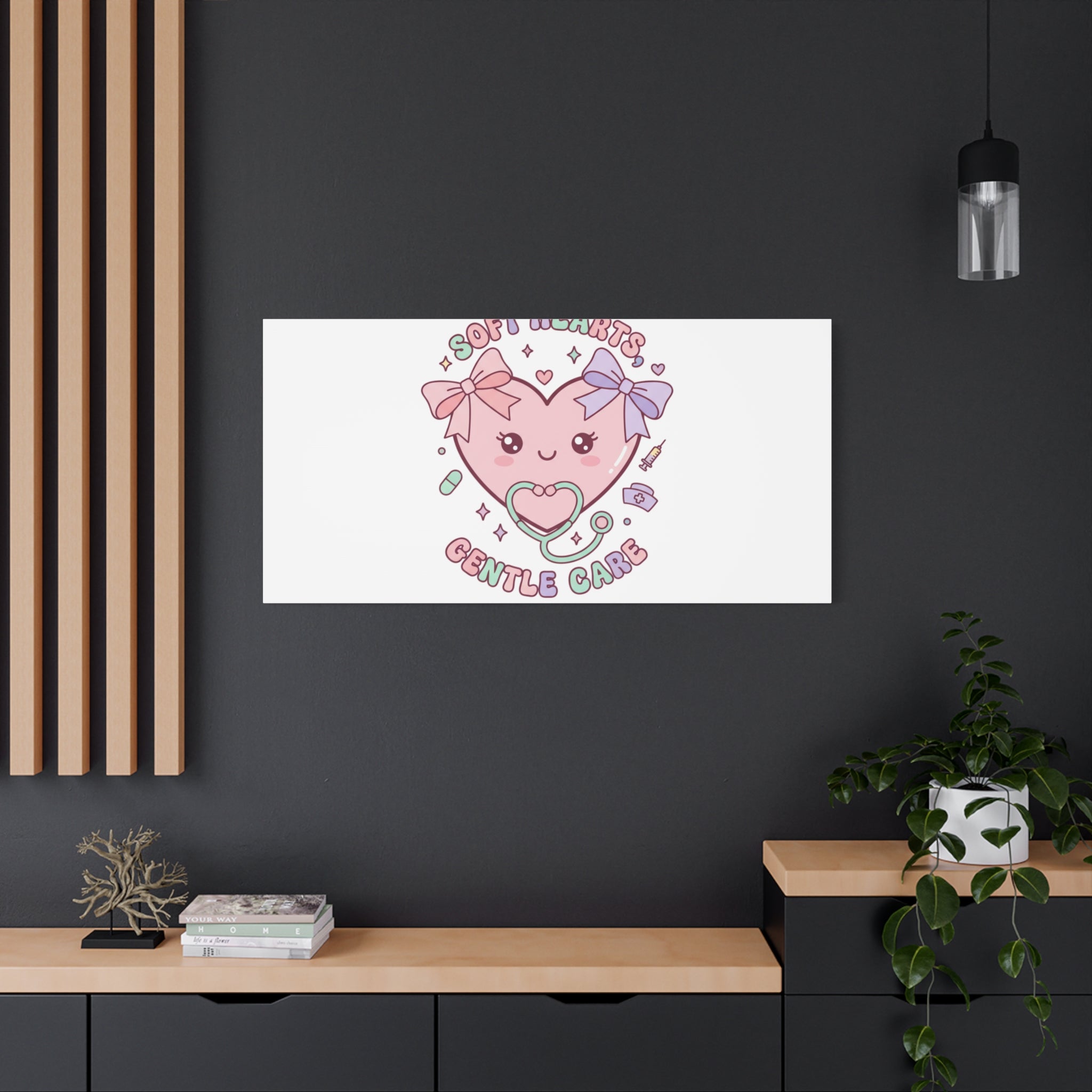 Soft Hearts Gentle Care Canvas, Cute Nurse Graphic | Pastel Coquette Medical Art 36" x 36" 1.25"