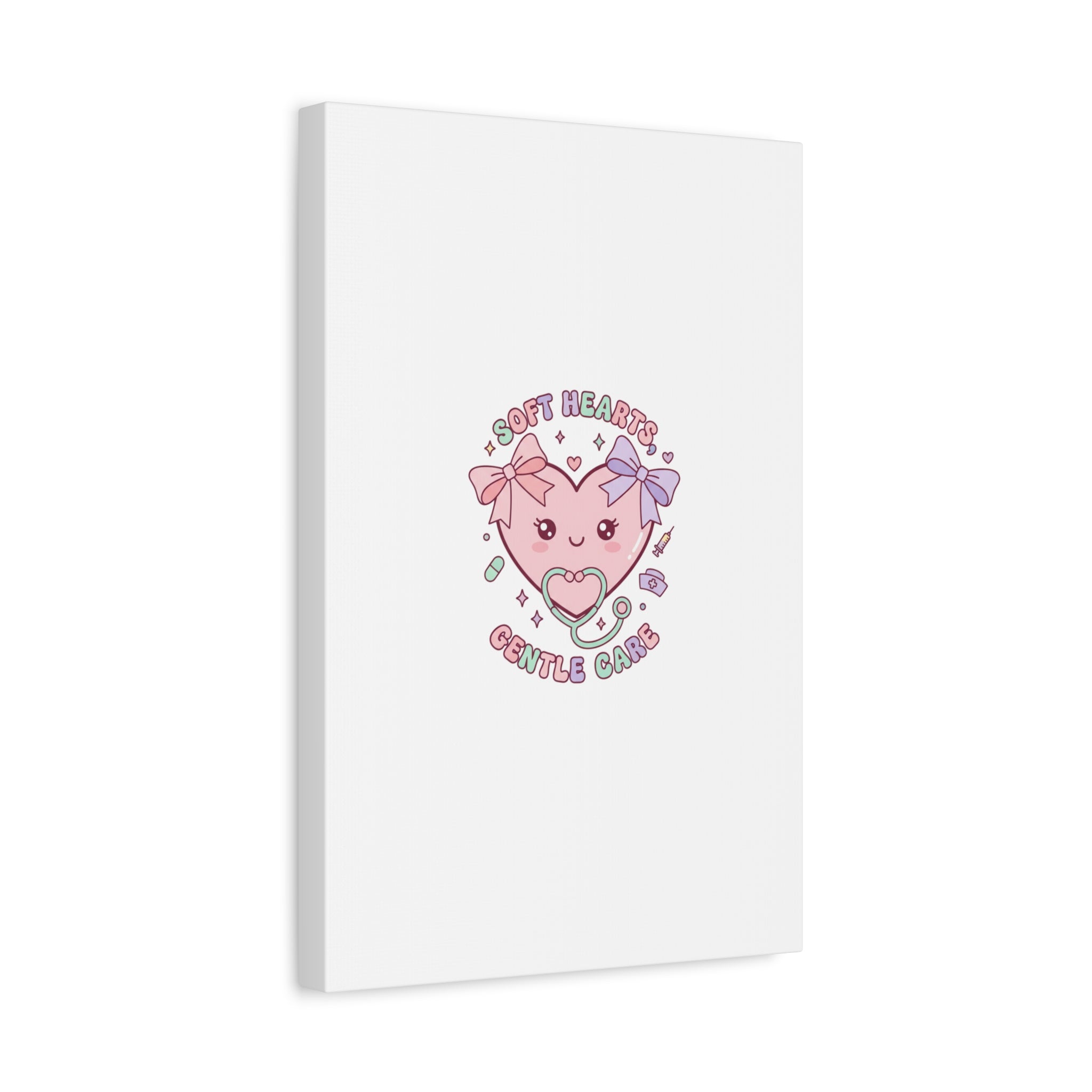 Soft Hearts Gentle Care Canvas, Cute Nurse Graphic | Pastel Coquette Medical Art 36" x 36" 1.25"
