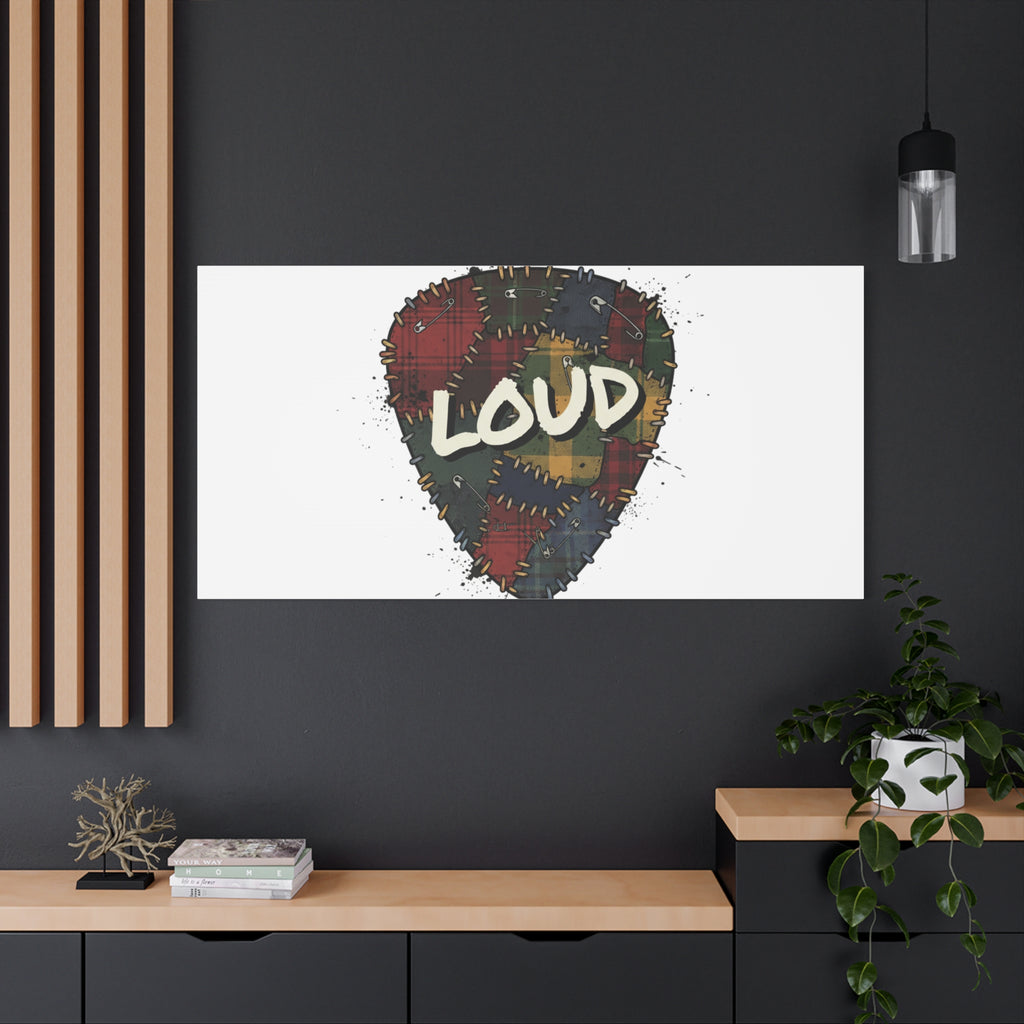Plaid Patchwork Guitar Pick Canvas, Grunge Revival, 90s Rock Plaid Aesthetic 36" x 36" 1.25"