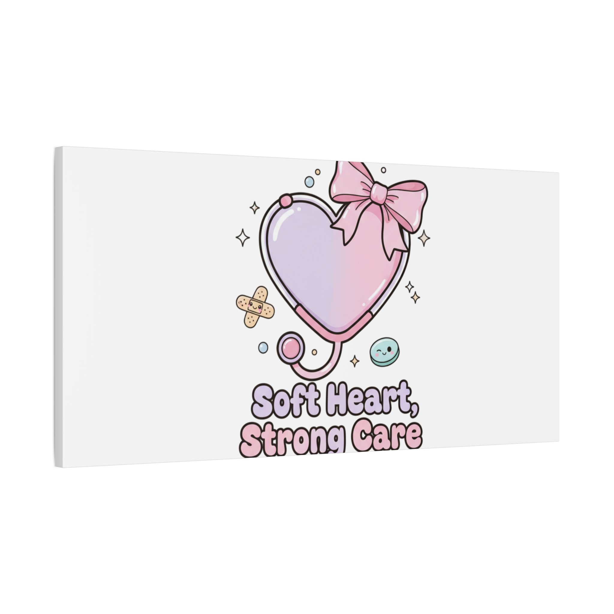 Soft Heart Strong Care Canvas, Pastel Cute Nurse Medical Art | Coquette Healthcare 36" x 36" 1.25"