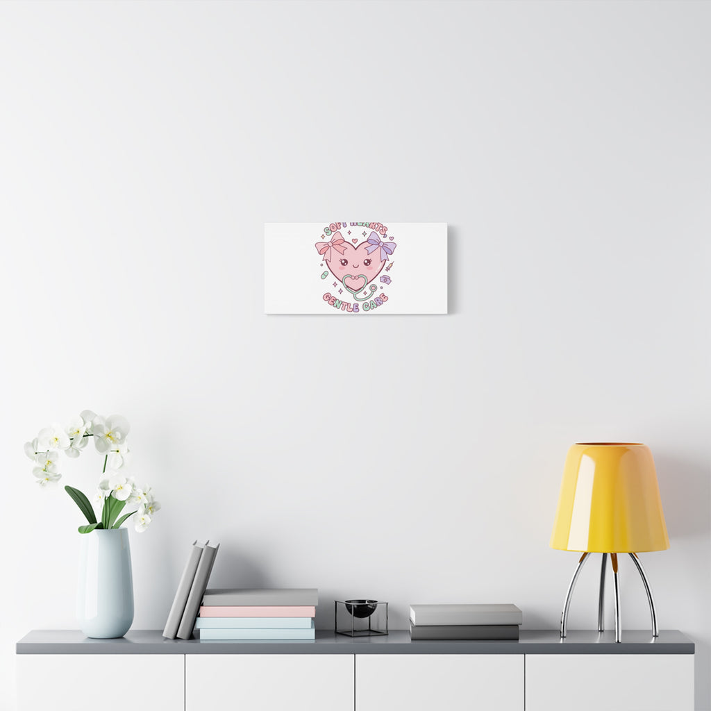 Soft Hearts Gentle Care Canvas, Cute Nurse Graphic | Pastel Coquette Medical Art 36" x 36" 1.25"