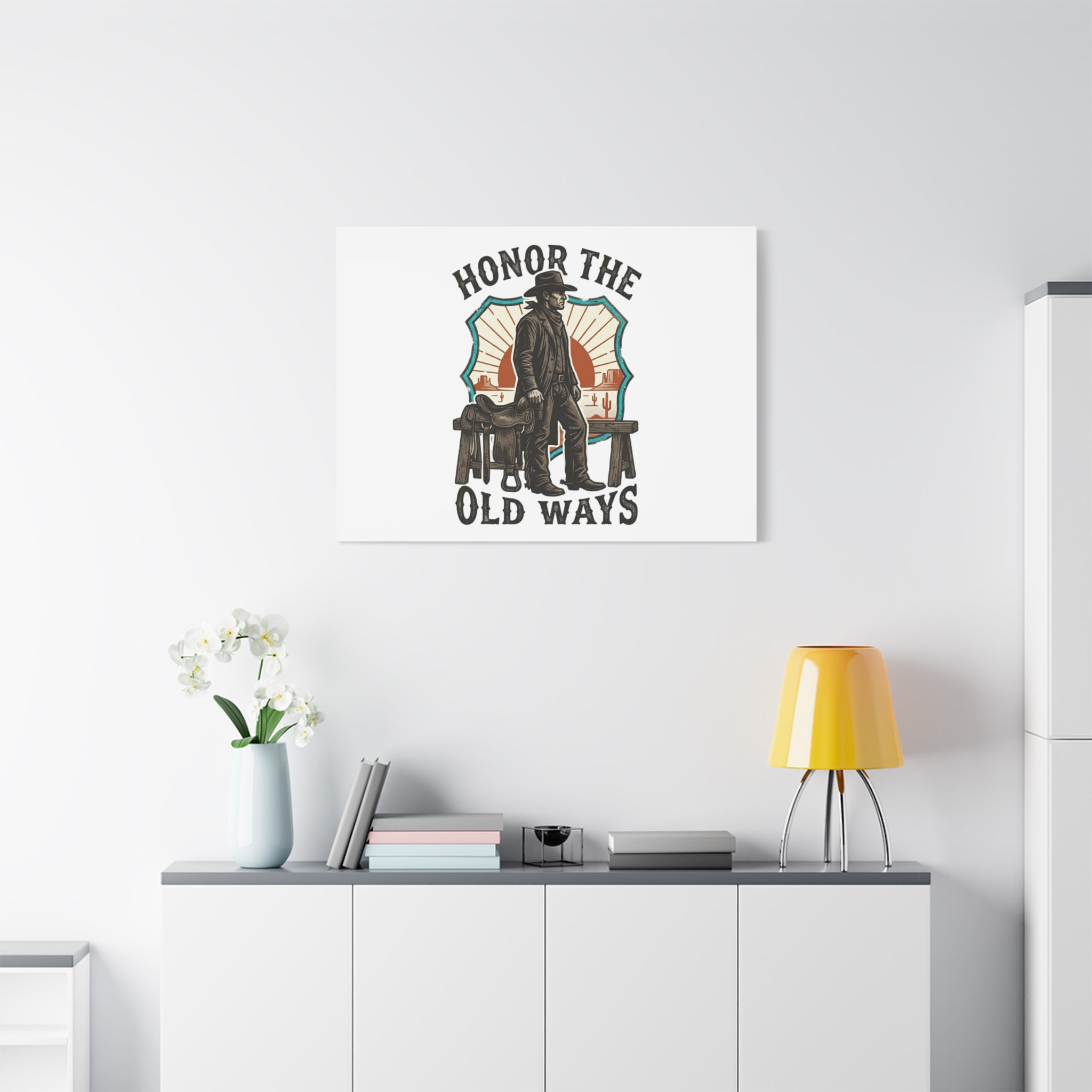 Honor the Old Ways Canvas, Western Americana vintage cowboy frontier 36" x 36" 1.25"