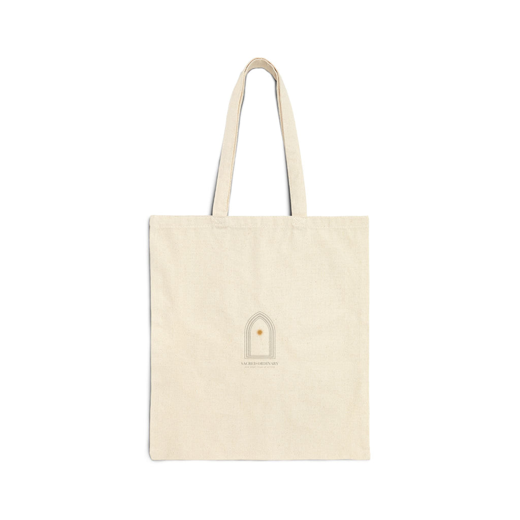 Gothic Arch Minimal Tote | Monastic Minimalism, Scripture Micro-Text Natural 15" x 16"