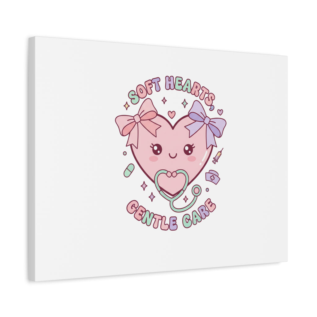 Soft Hearts Gentle Care Canvas, Cute Nurse Graphic | Pastel Coquette Medical Art 36" x 36" 1.25"