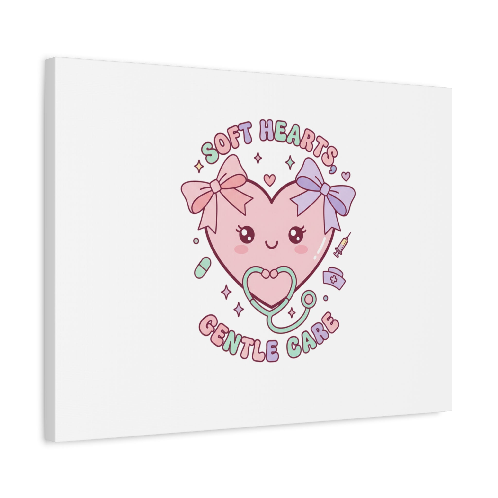 Soft Hearts Gentle Care Canvas, Cute Nurse Graphic | Pastel Coquette Medical Art 36" x 36" 1.25"