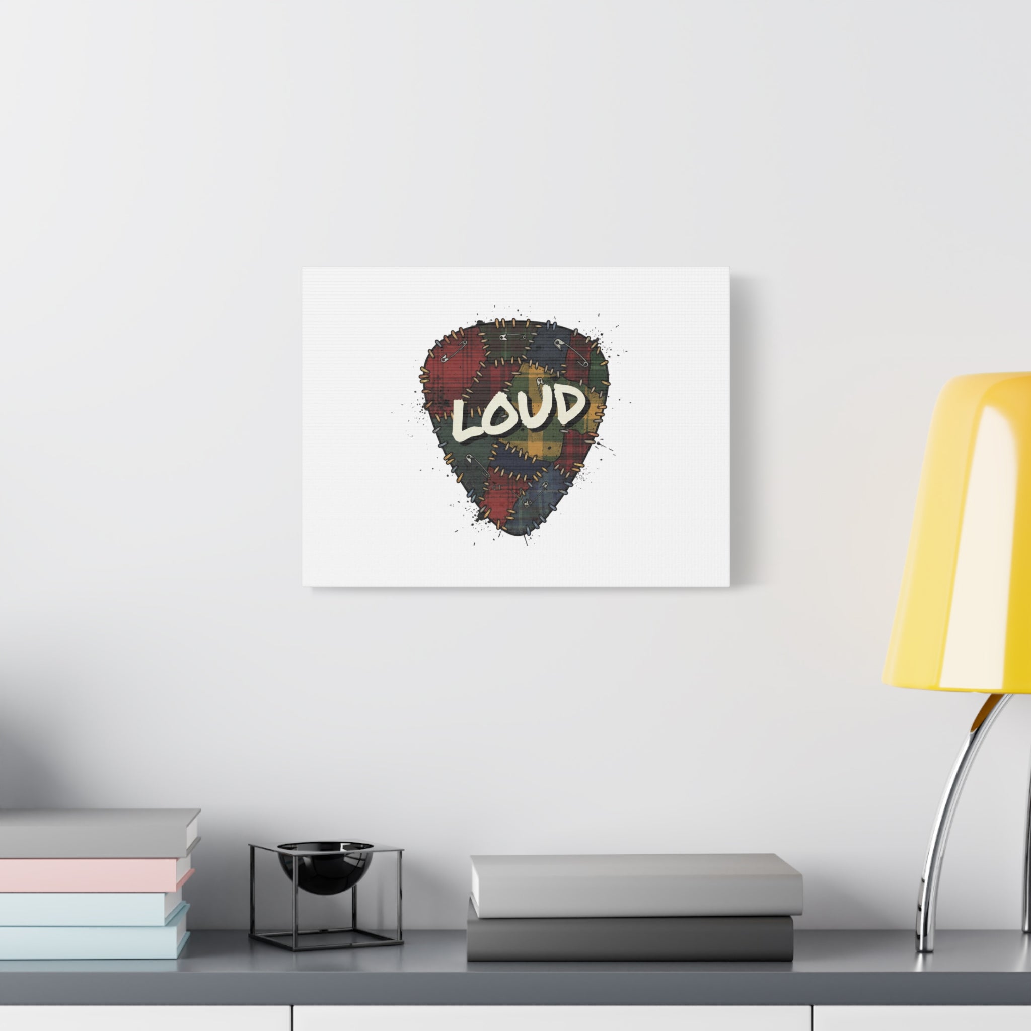 Plaid Patchwork Guitar Pick Canvas, Grunge Revival, 90s Rock Plaid Aesthetic 36" x 36" 1.25"