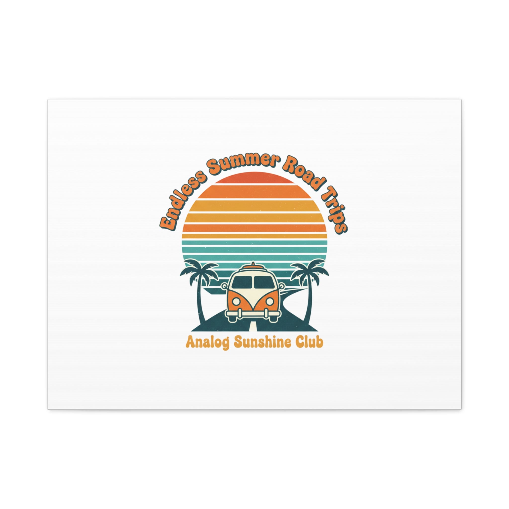 Endless Summer Road Trips Canvas | 1970s Sunset, Retro Surf Palm Art 32" x 24" (Horizontal) 1.25"
