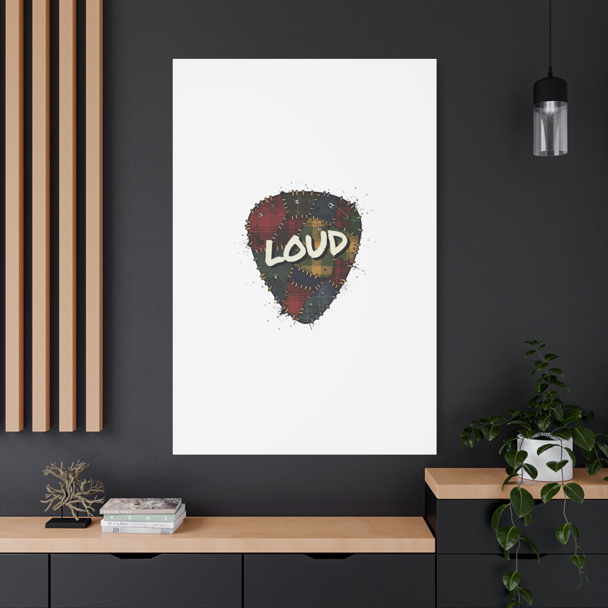Plaid Patchwork Guitar Pick Canvas, Grunge Revival, 90s Rock Plaid Aesthetic 36" x 36" 1.25"