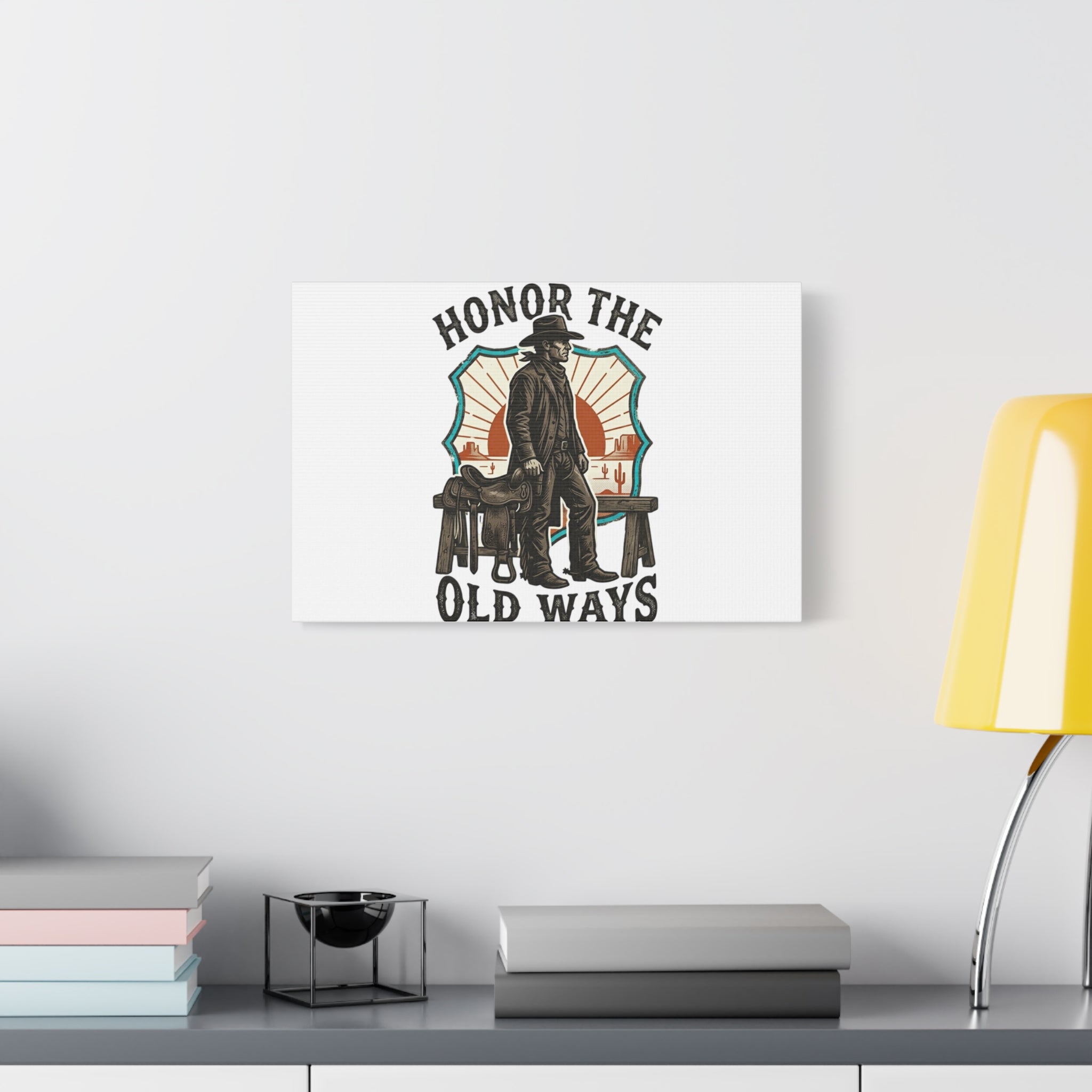 Honor the Old Ways Canvas, Western Americana vintage cowboy frontier 36" x 36" 1.25"