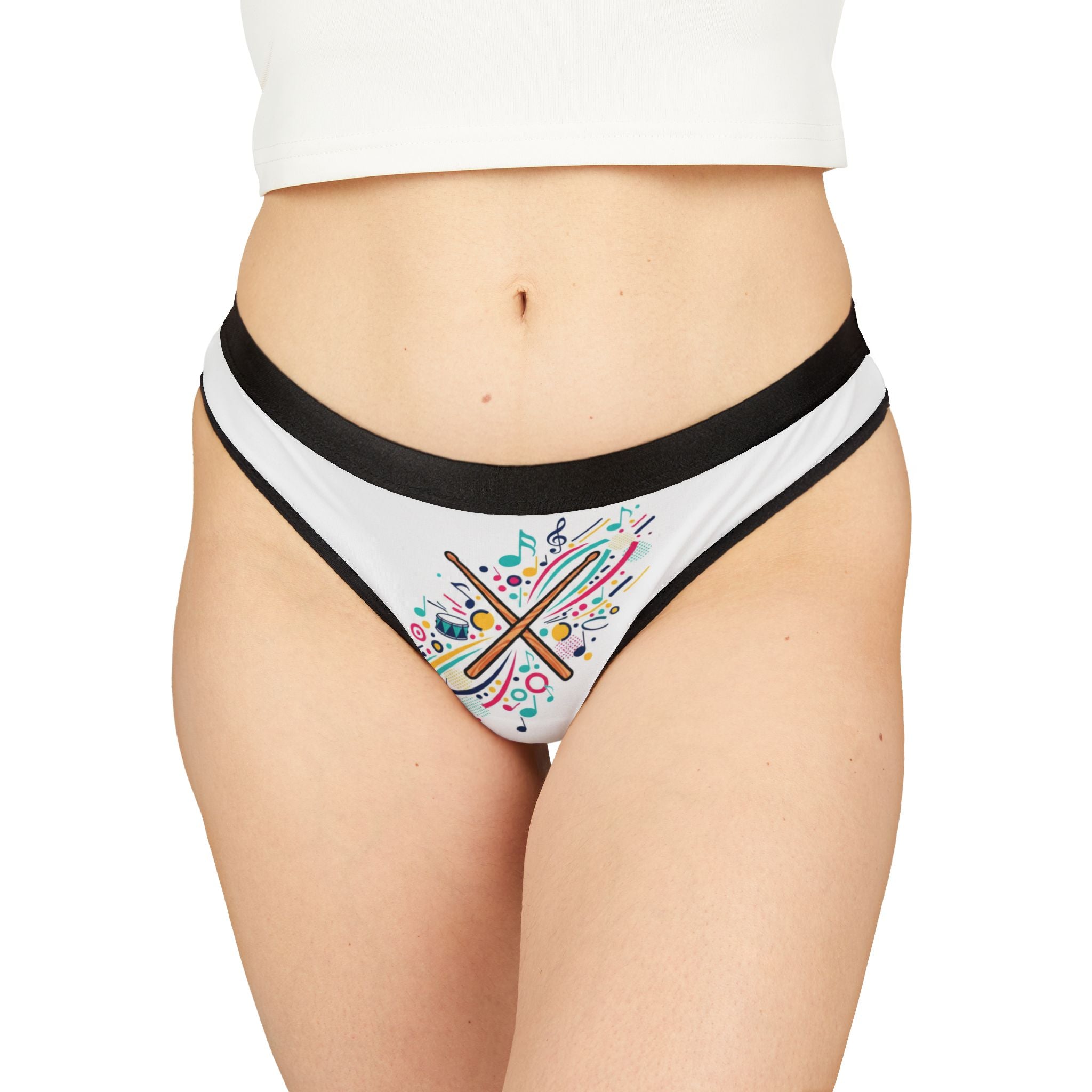 Music Drumsticks Thong — Colorful Musical Notes Women's Underwear